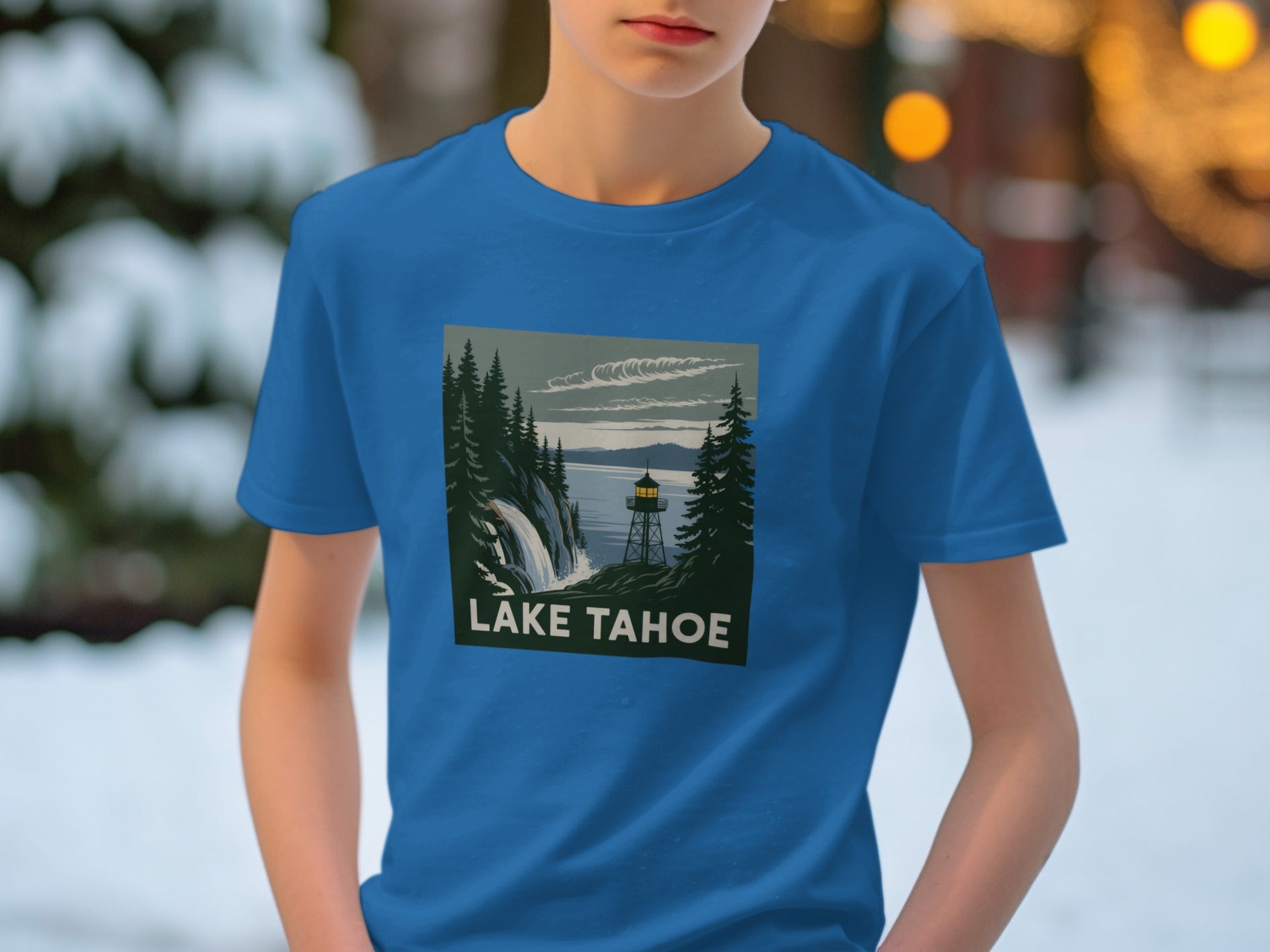 Lake Tahoe Scenic Waterfall Graphic T-Shirt