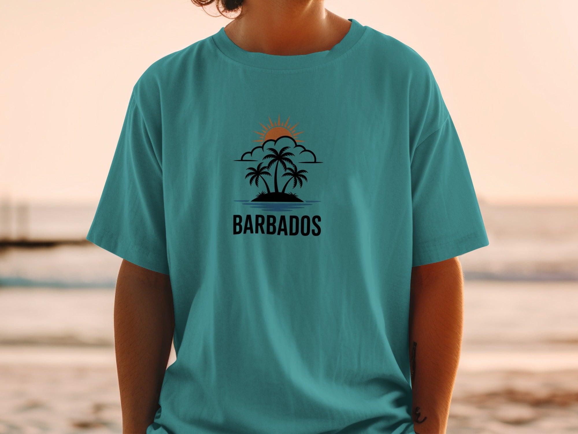 Barbados Beach Sunset Printed Teal Casual Shirt product