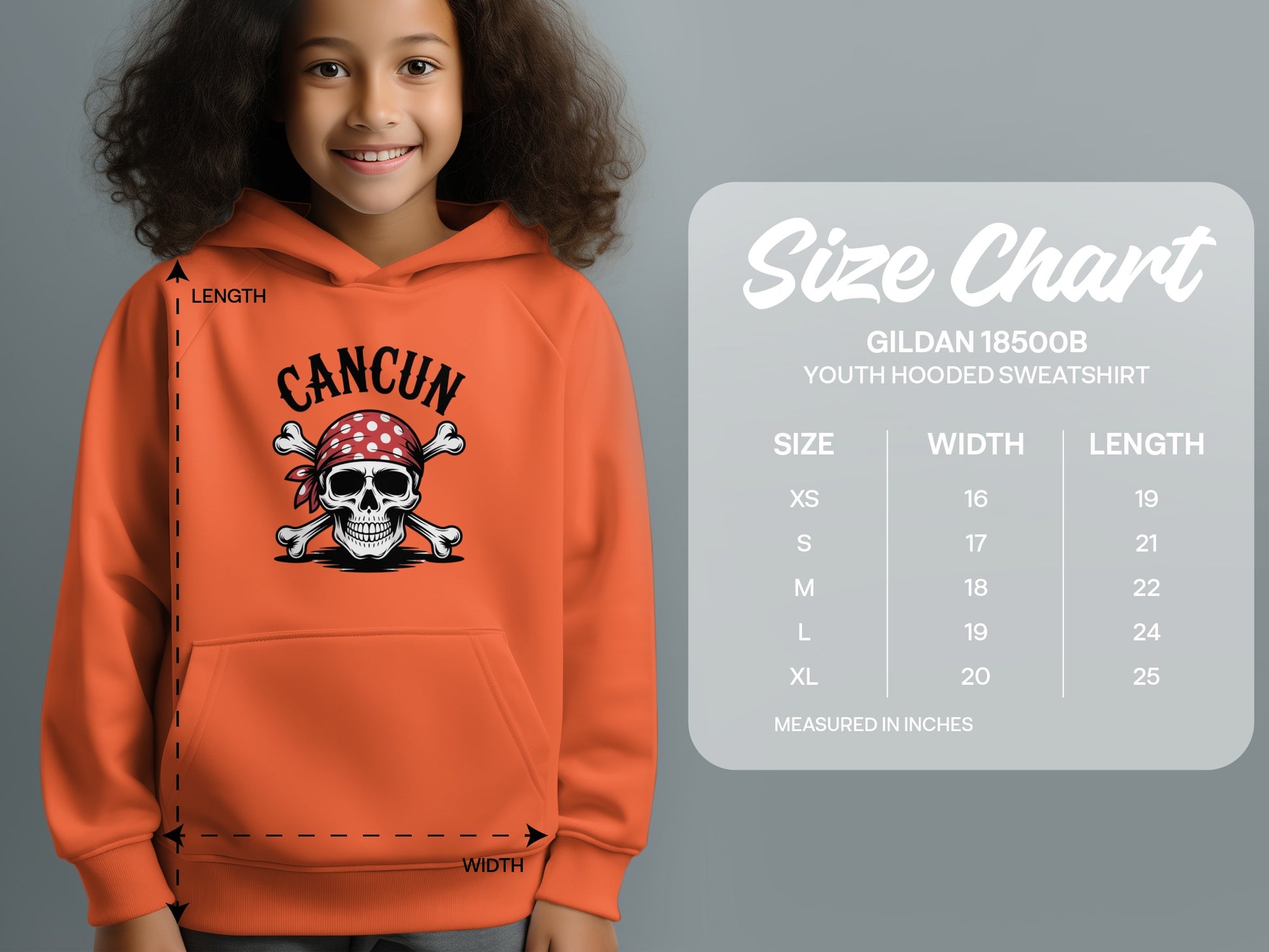 Cancun Pirate Skull Design Youth Hooded Sweatshirt Product