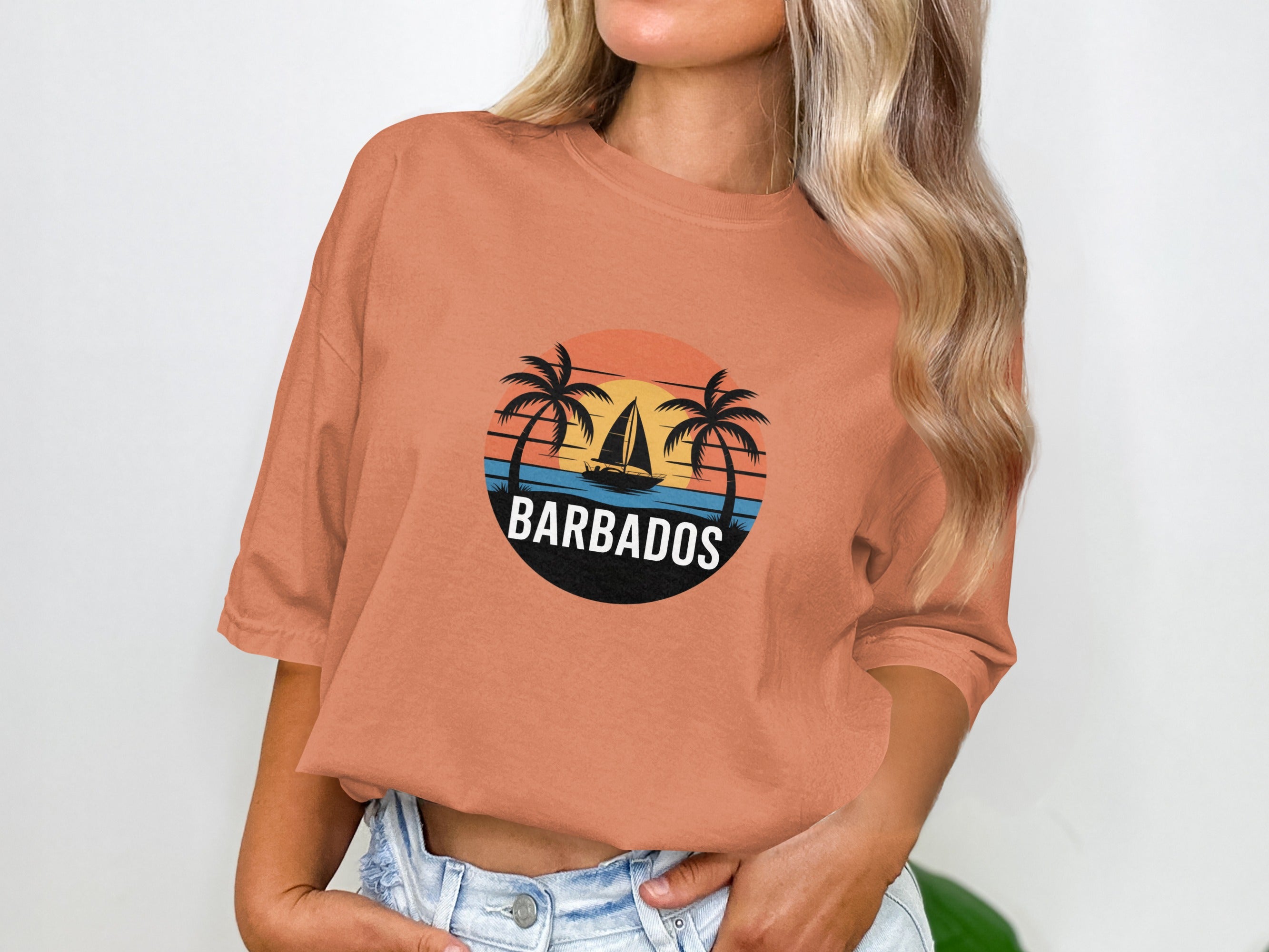 Retro Barbados Graphic Print Casual T-Shirt product type
