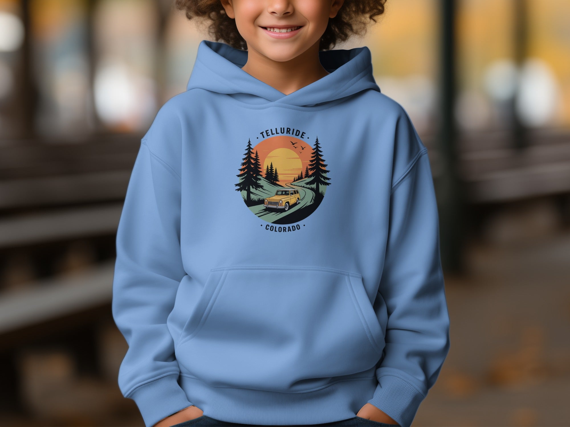 Telluride Colorado Sunset Hoodie with Scenic Graphic Design