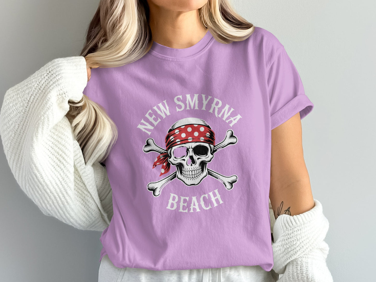 New Smyrna Beach Skull with Bandana Graphic Shirt product type