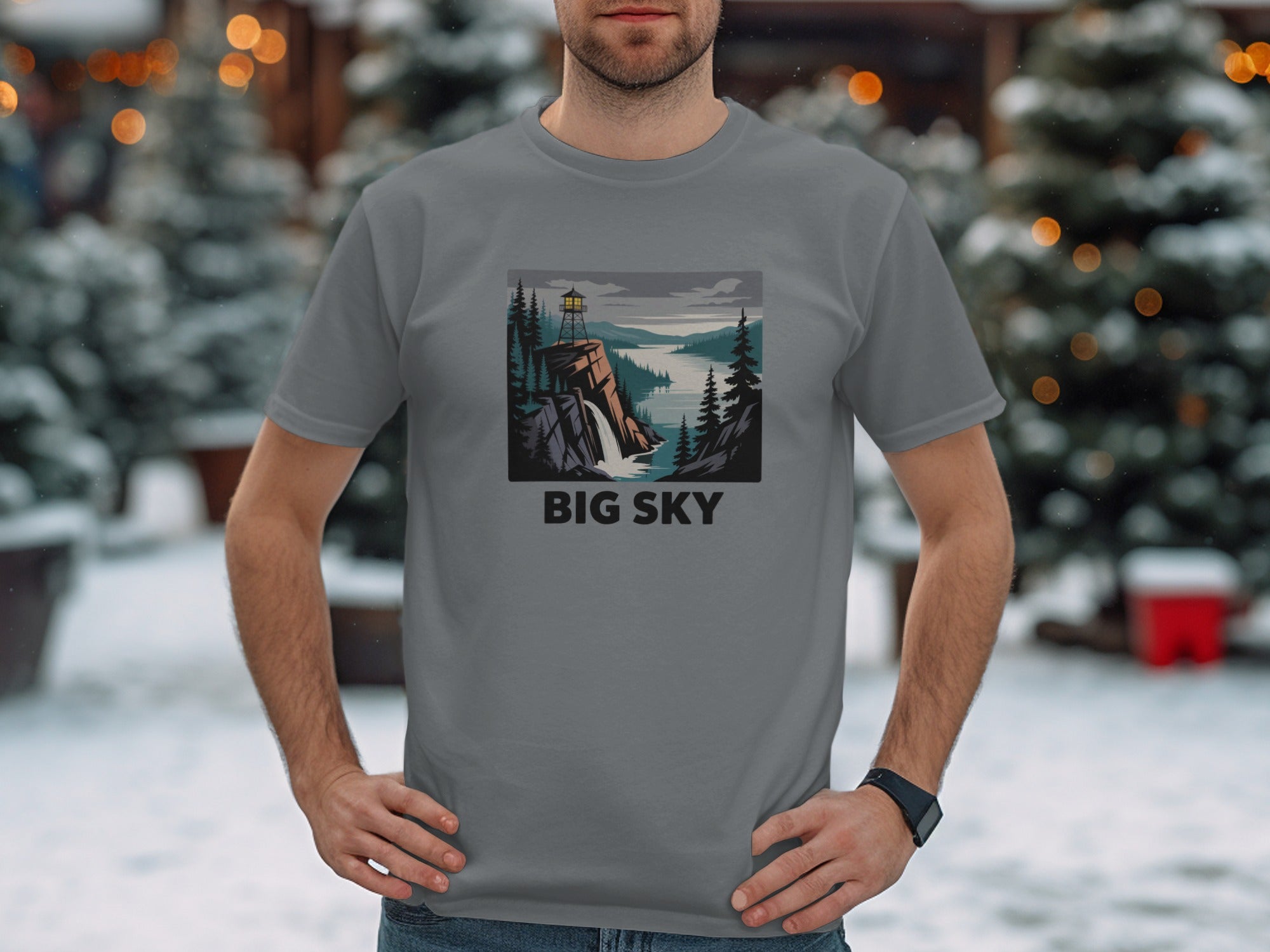 Big Sky Scenic Nature Illustration T-shirt