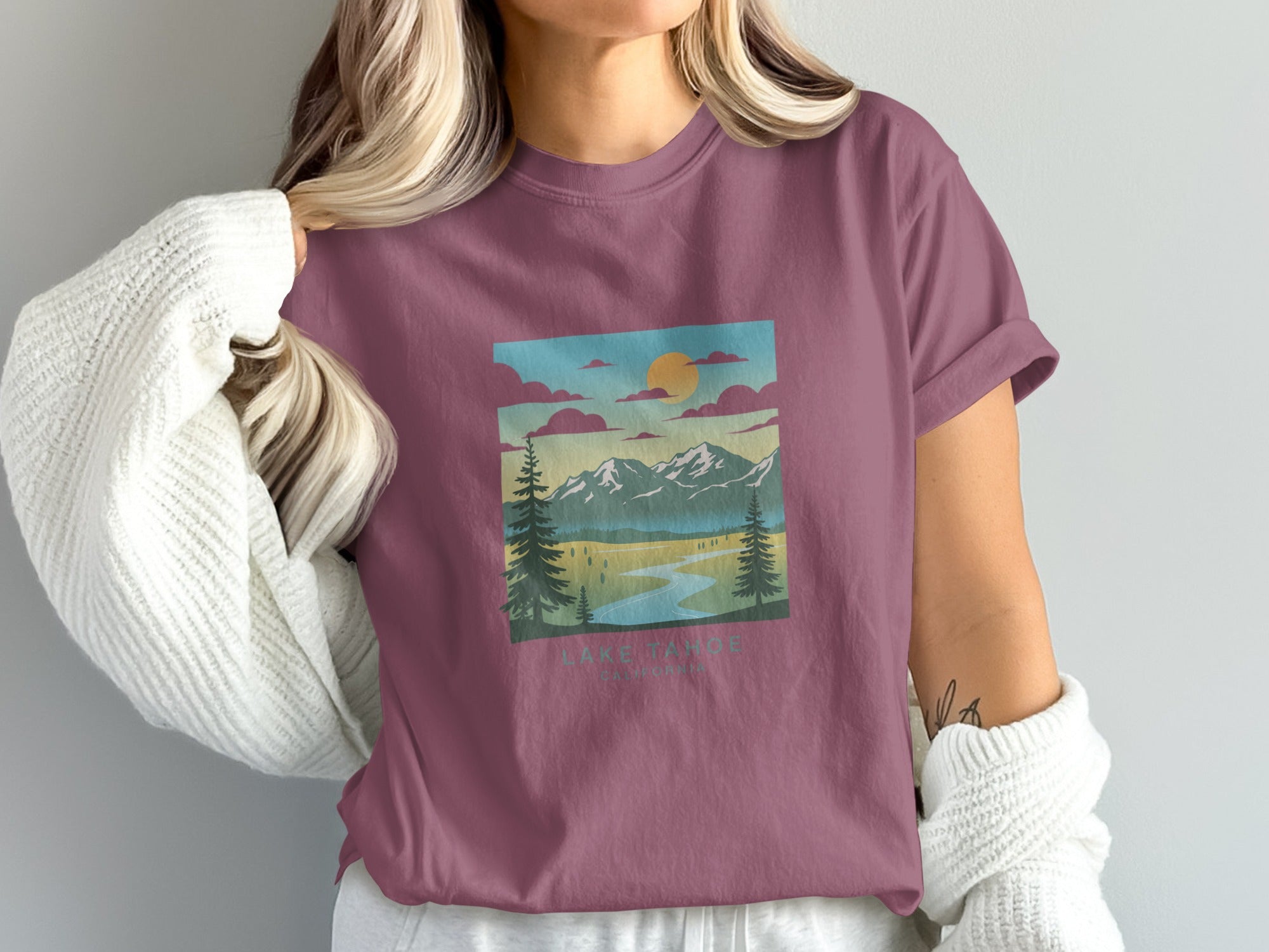 Lake Tahoe Graphic Print Mountain Scene Shirt product type
