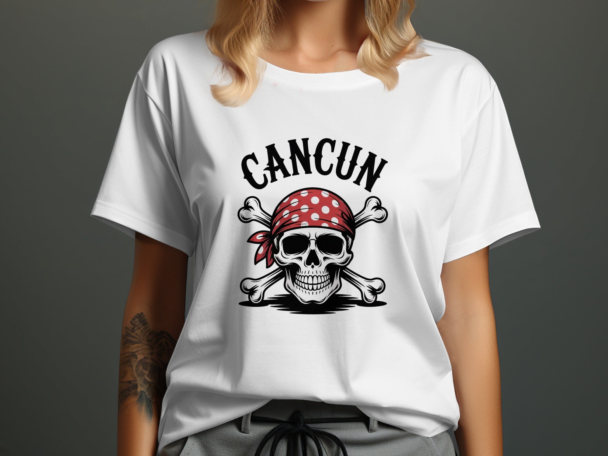 Cancun Skull and Crossbones Graphic T-shirt