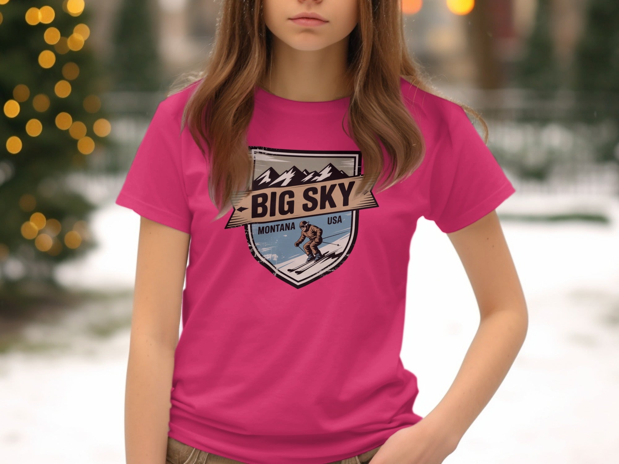 Big Sky Montana USA Pink Graphic T-shirt