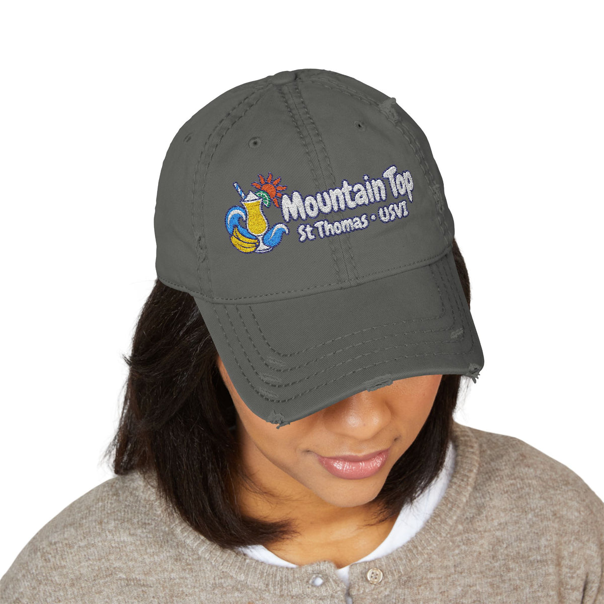 Mountain Top St. Thomas USVI embroidered distressed OTTO dad hat, product gallery view 6.