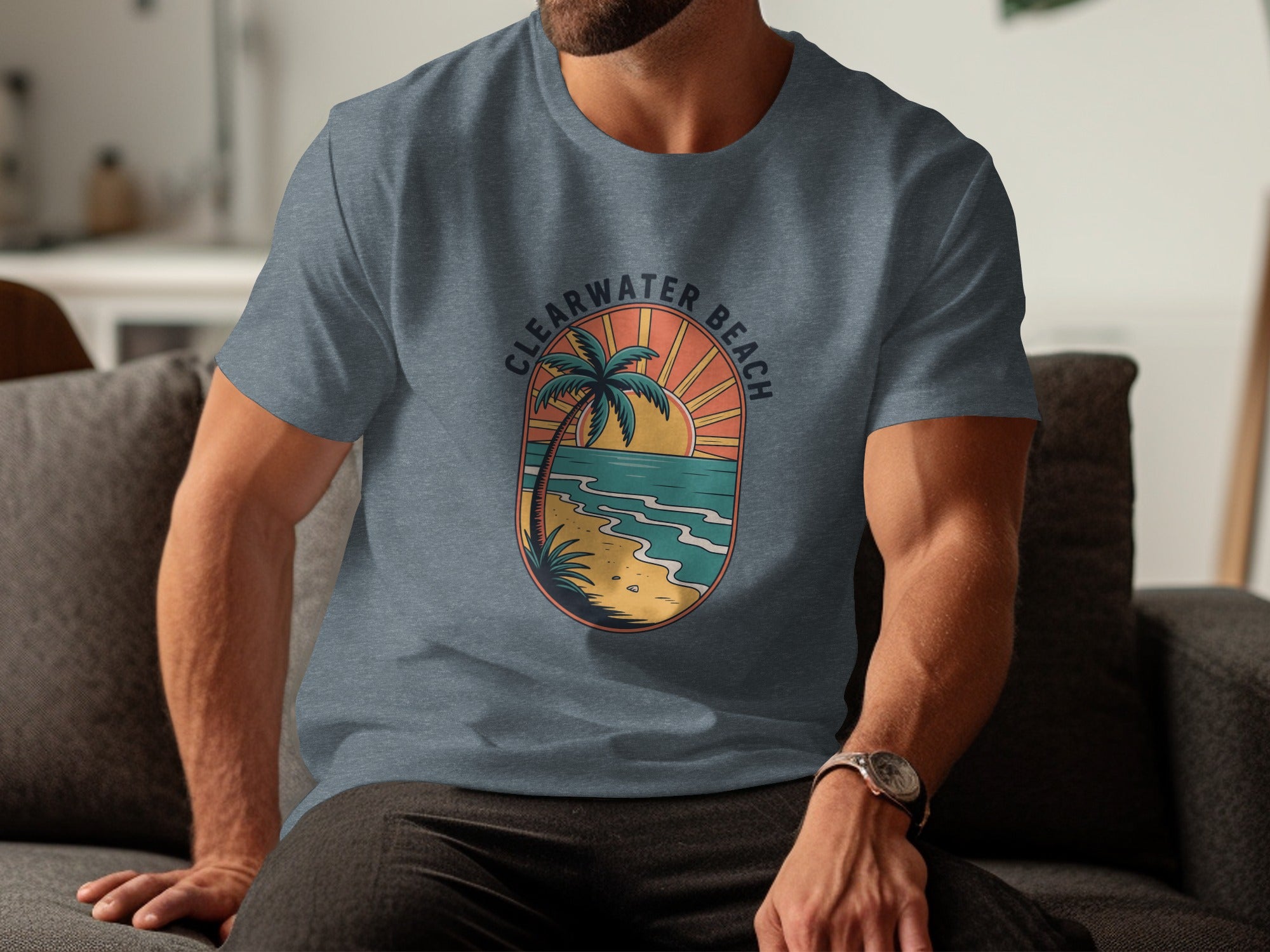 Vintage Clearwater Beach T Shirt with Sun and Palm Trees product