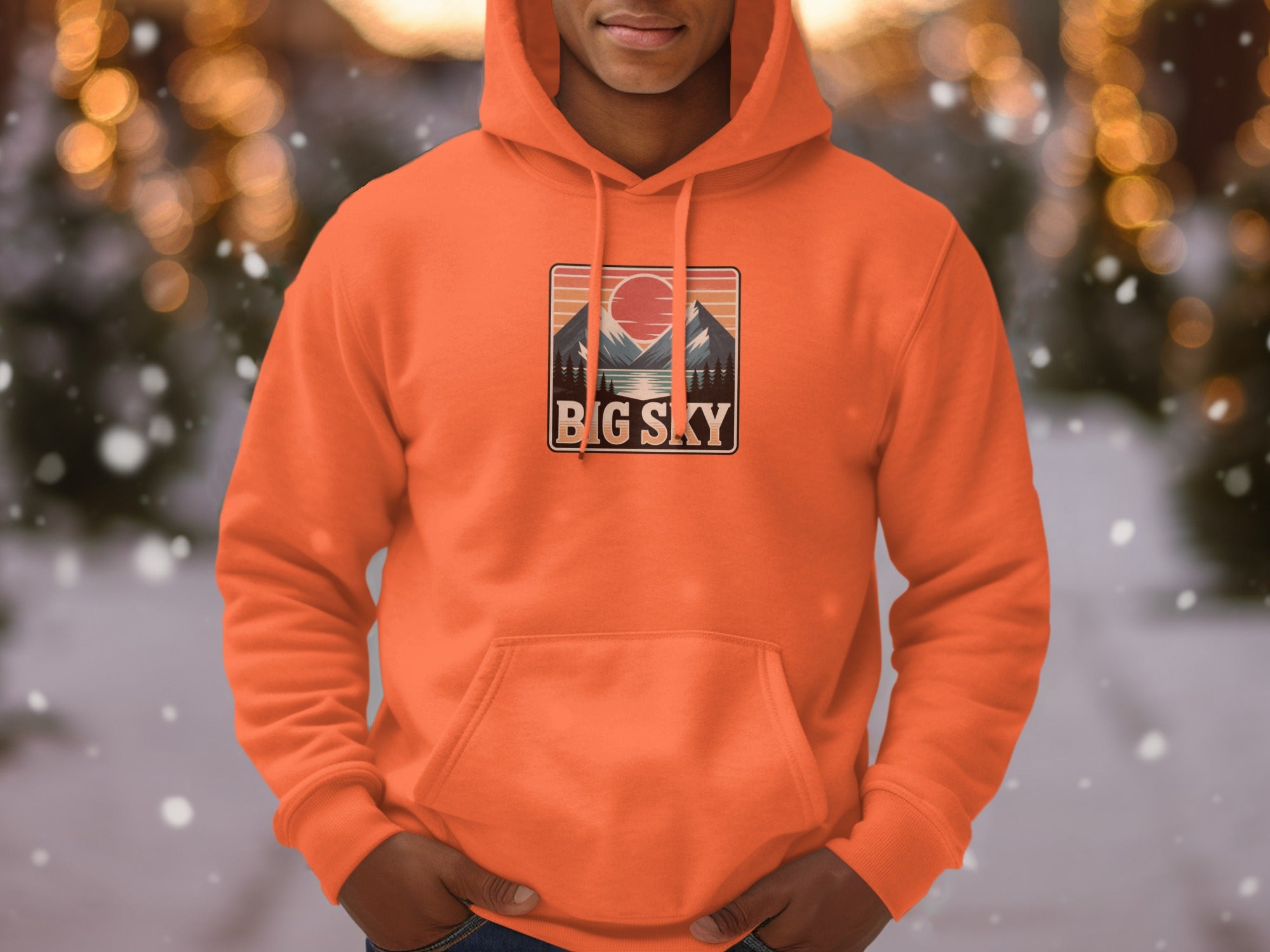 Big Sky Hoodie with Mountain and Sunset Design