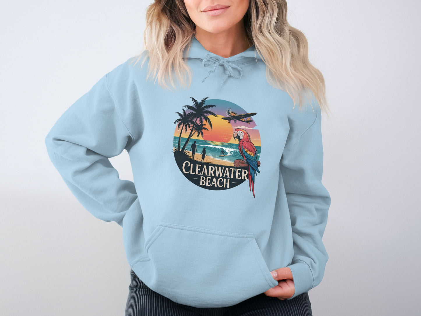 Clearwater Beach Hoodie with Tropical Parrot Design product type