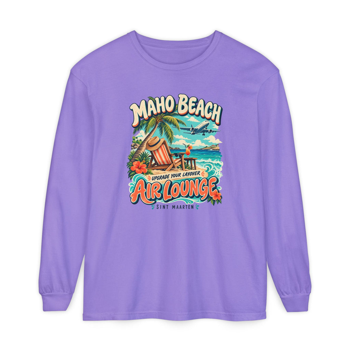 Maho Beach Air Lounge Sint Maarten Comfort Colors 6014 Long-Sleeve T-Shirt