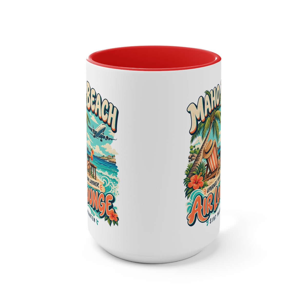 Maho Beach Air Lounge Sint Maarten Accent Coffee Mug illustrated destination design, product mockup