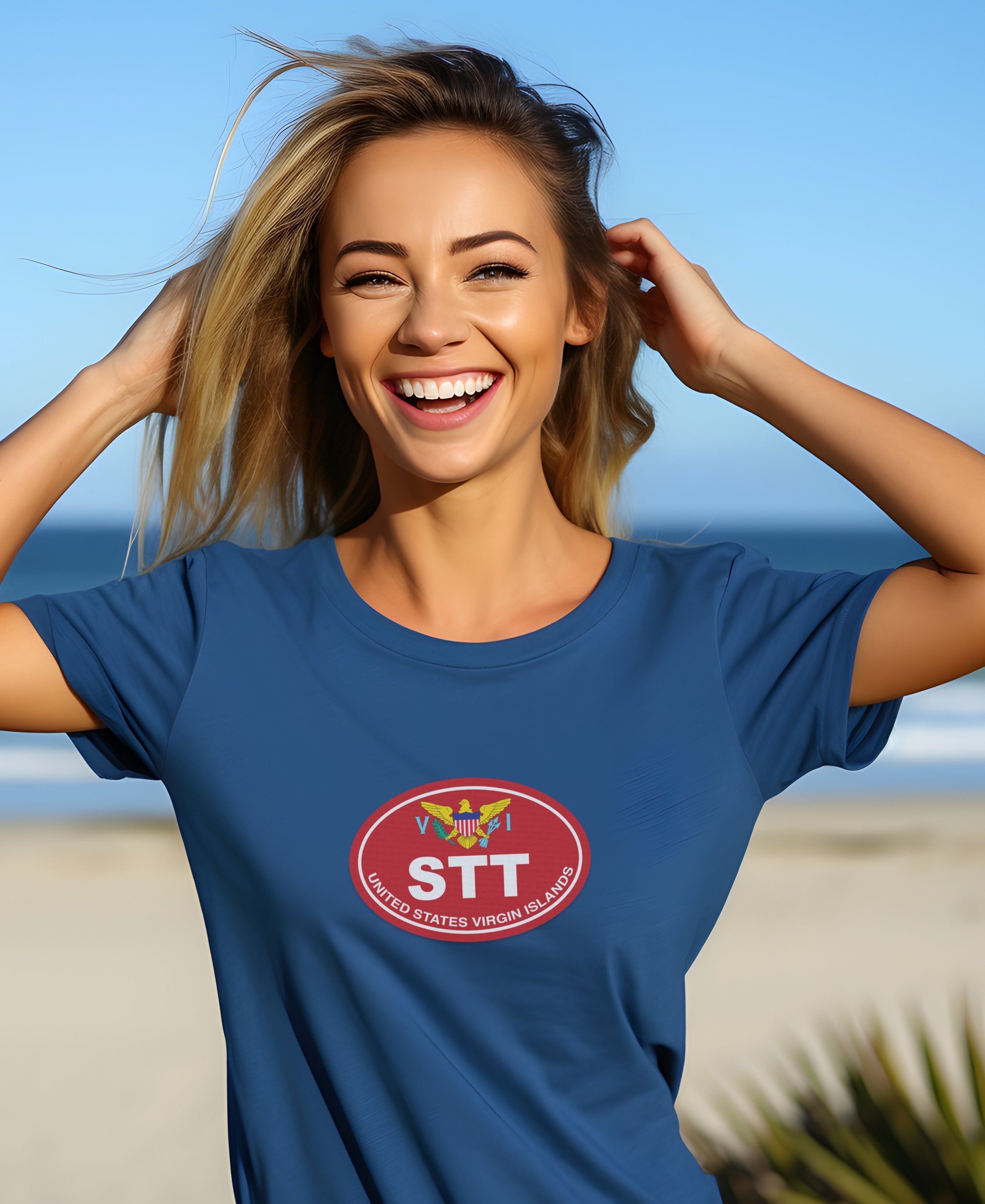 St Thomas harbor, Magen’s Bay, Carnival womens t-shirt