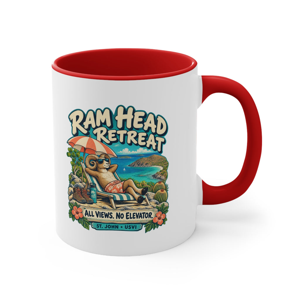 Ram Head Retreat St John USVI accent mug displaying the lounging ram design on its printed side.