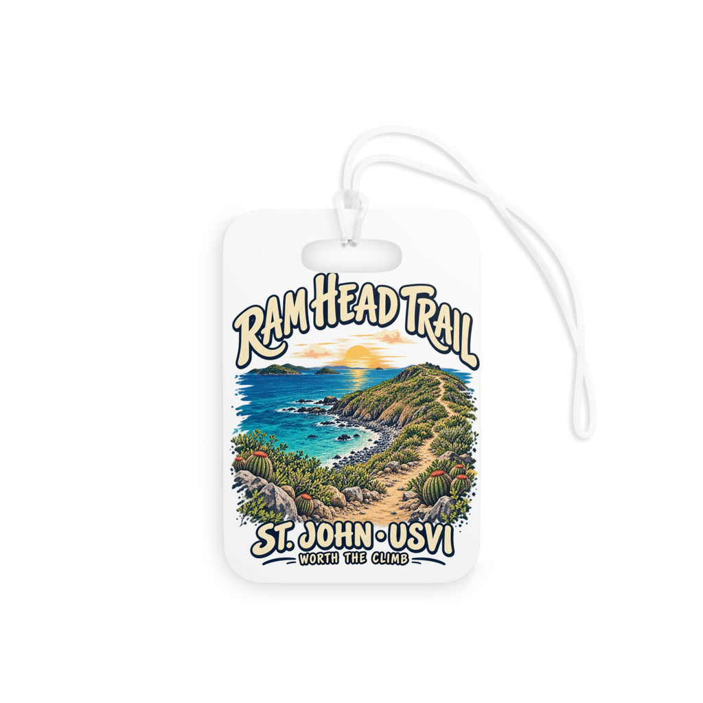 Ram Head Trail St John USVI double-sided luggage tag with coastal artwork, rectangle shape, product view 4