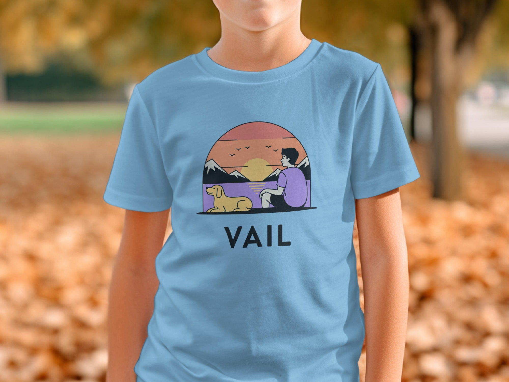 Vail Sunset Mountains Dog and Person T-shirt product