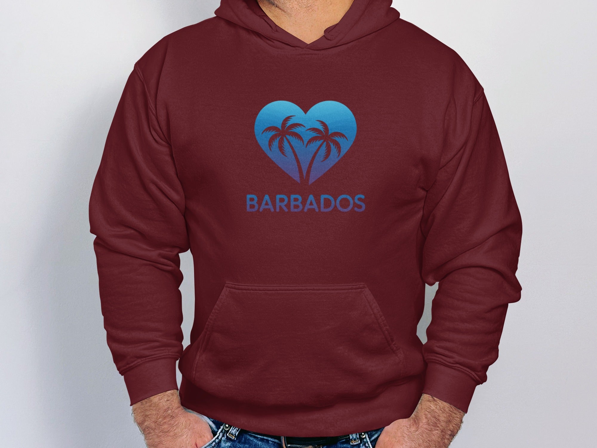 Stylish Barbados Hoodie with Heart and Palm Trees product type