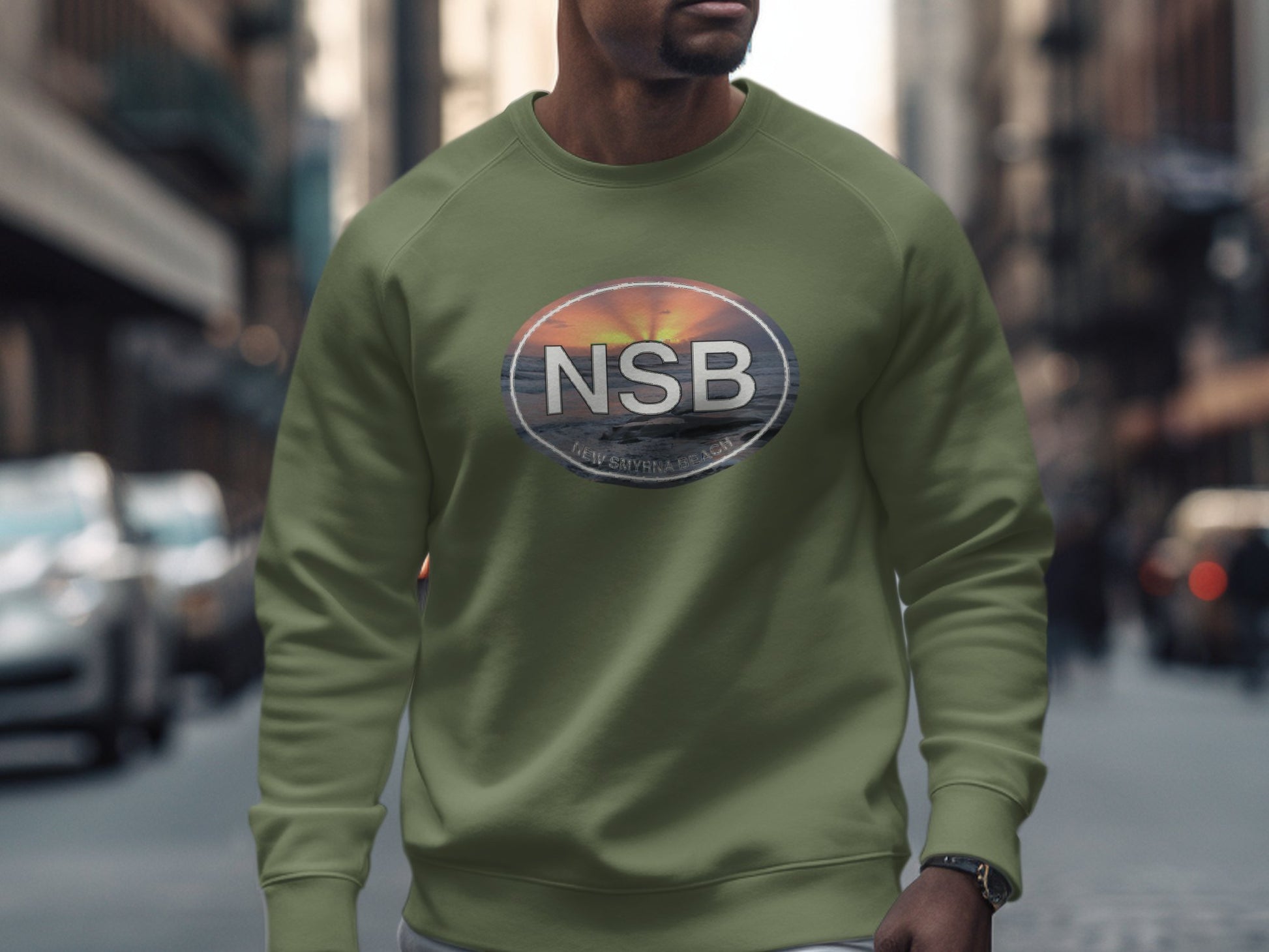 New Smyrna Beach Mens Sweatshirt Military Green