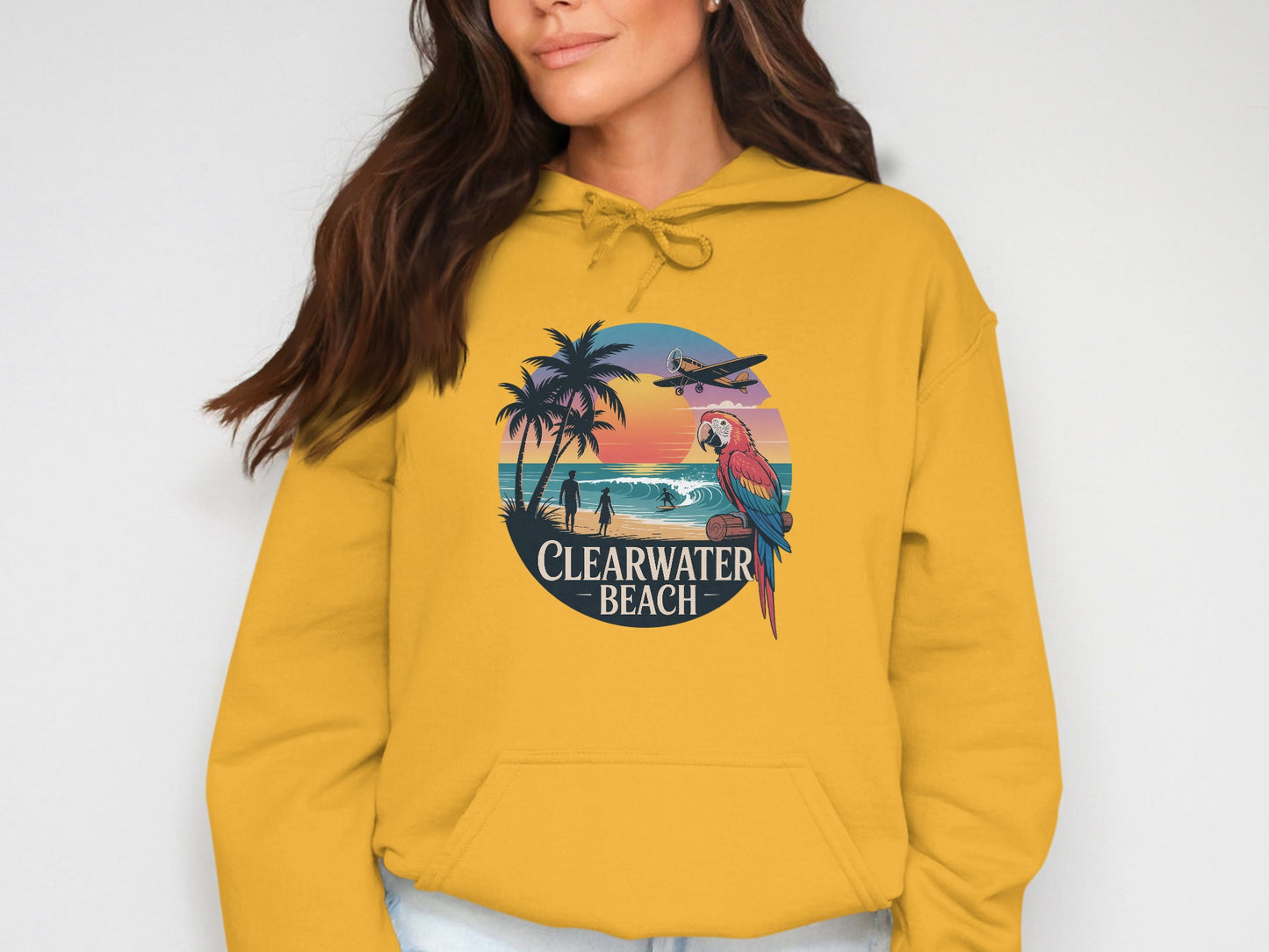Clearwater Beach Hoodie with Parrot and Plane Graphic product