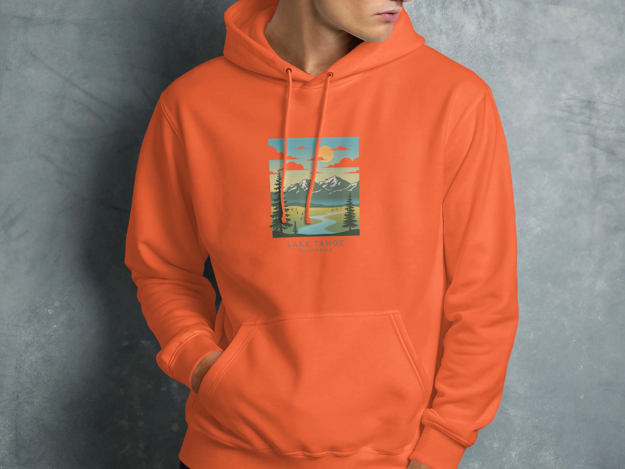 Lake Tahoe Scenic View Graphic Orange Hoodie
