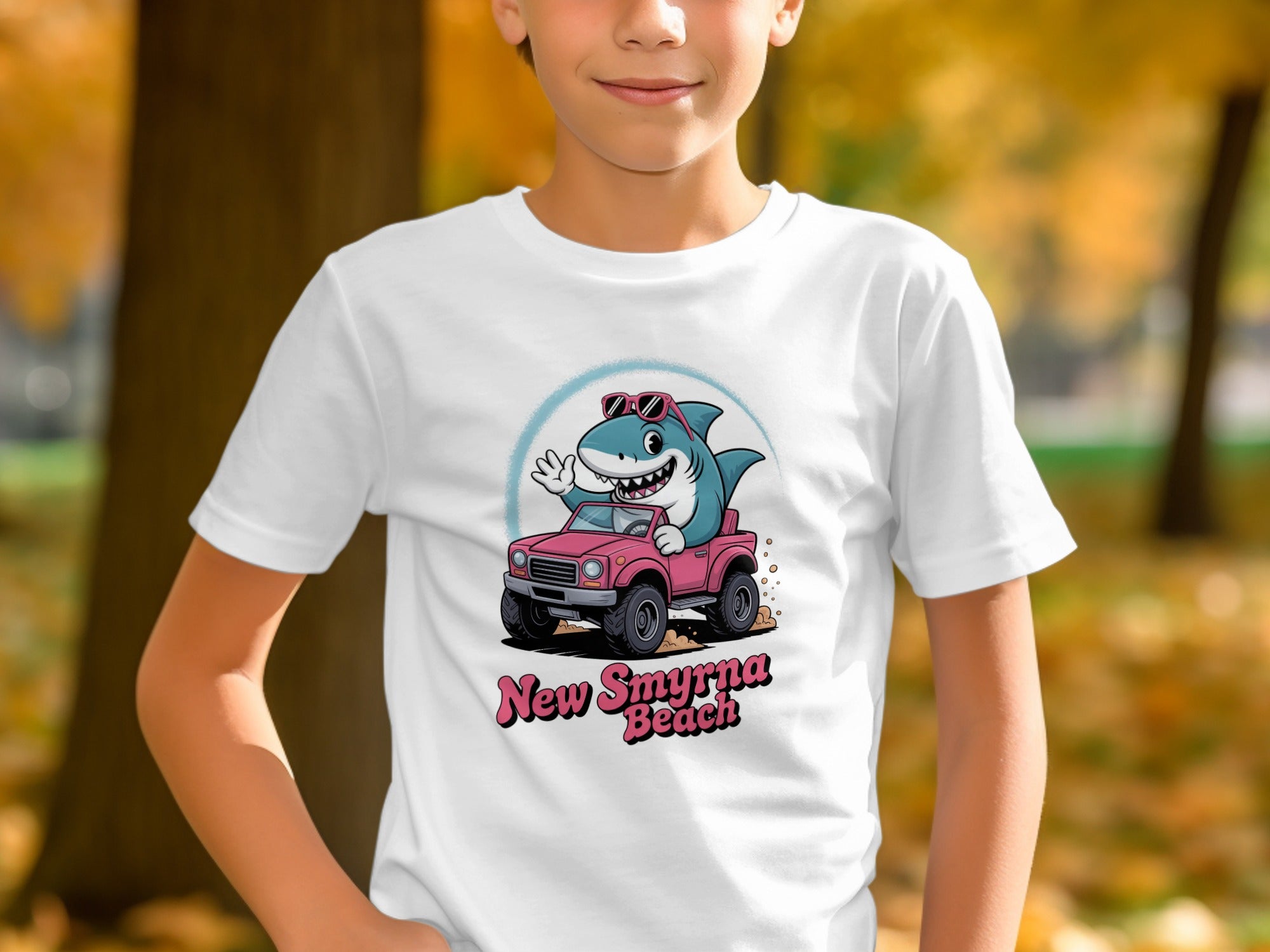 New Smyrna Beach Shark with Car Youth T-Shirt product