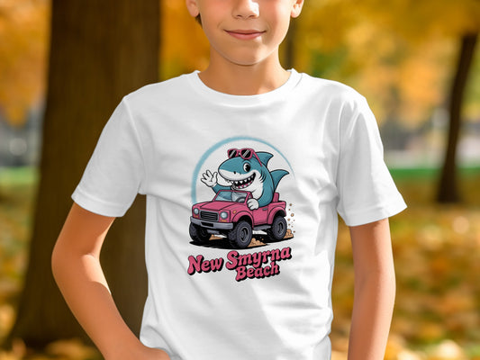 New Smyrna Beach Shark with Car Youth T-Shirt product