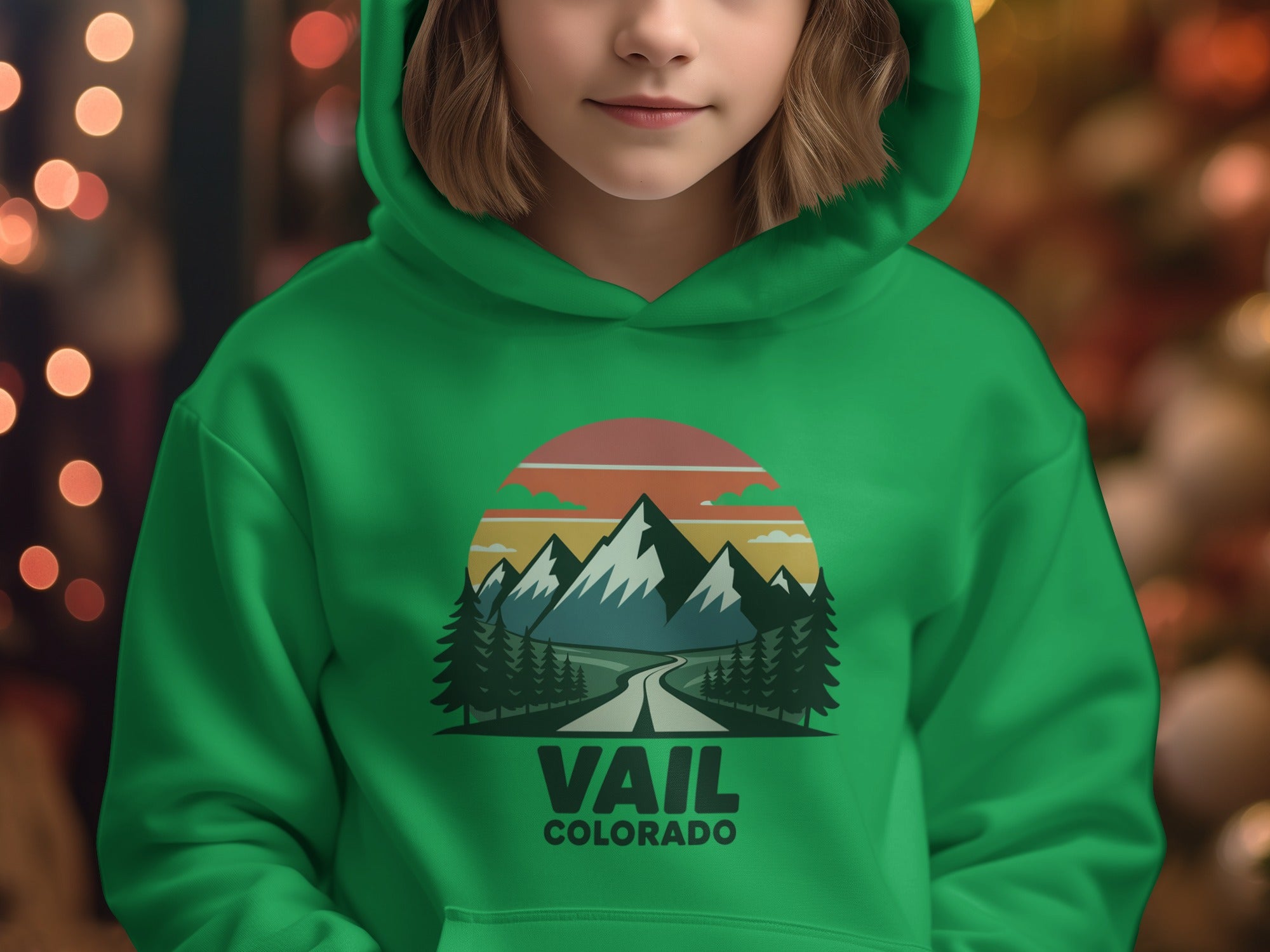 Vail Colorado Mountains Design on Green Hoodie product
