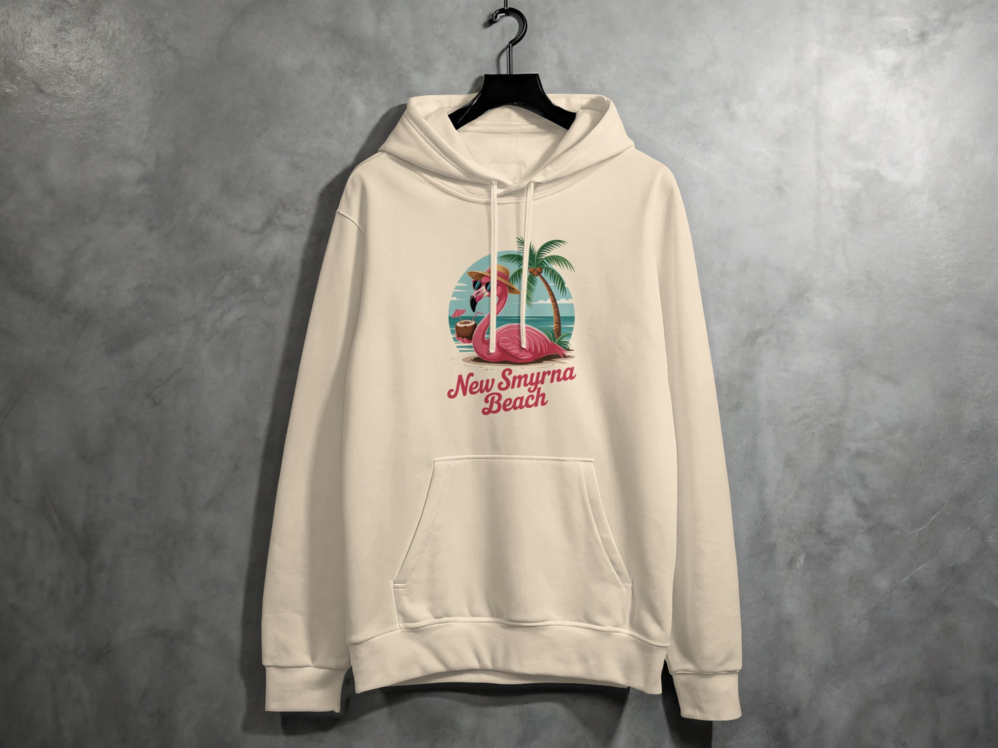 New Smyrna Beach Flamingo Print Hooded Sweatshirt product