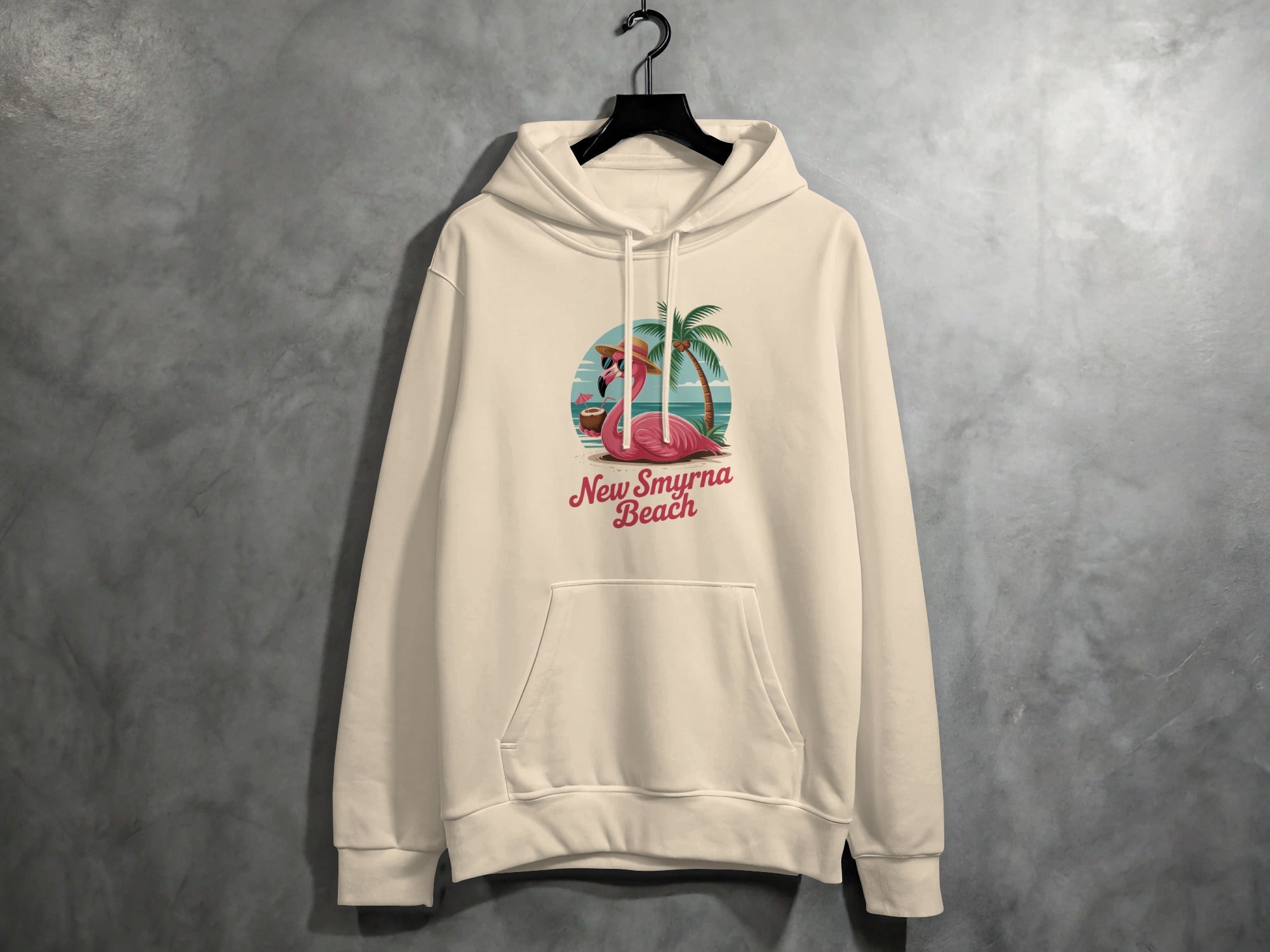 New Smyrna Beach Flamingo Print Hooded Sweatshirt product