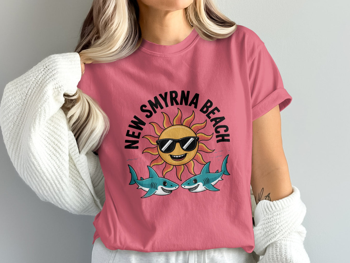 New Smyrna Beach Sun and Sharks Graphic Tee product type
