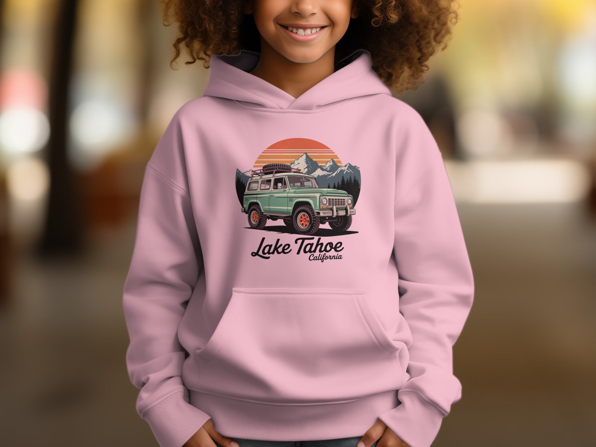 Lake Tahoe California Hoodie with Retro SUV Design