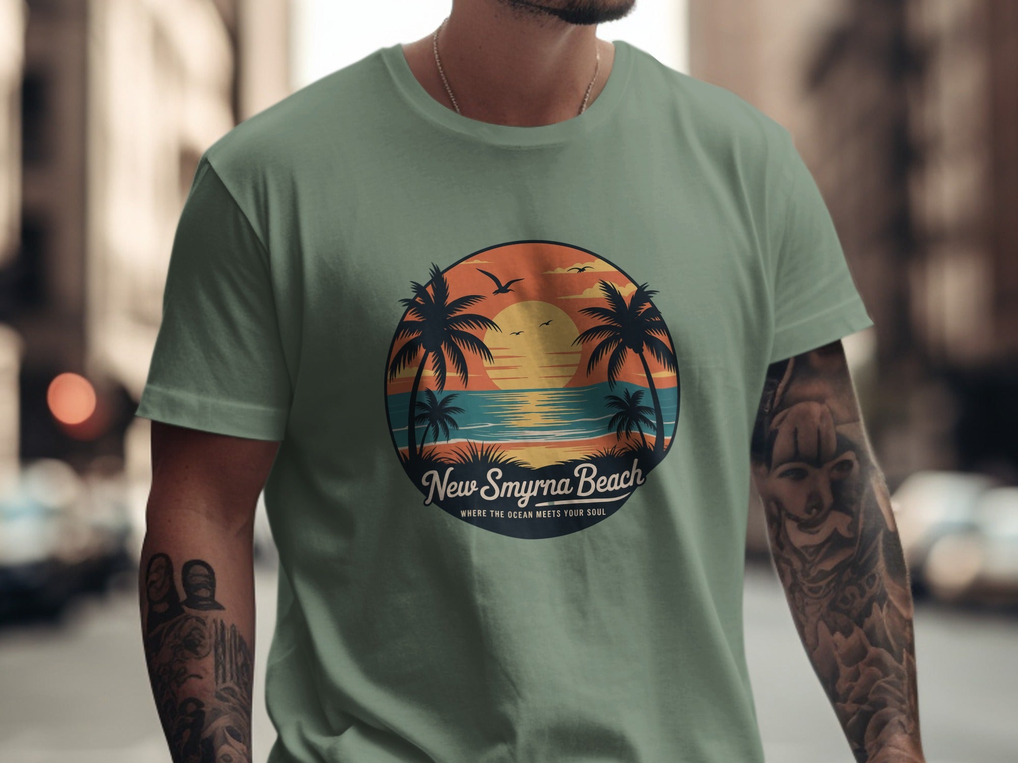 New Smyrna Beach Ocean Sunset Scenic Graphic Shirt product