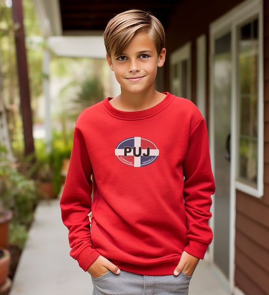 Stylish red hoodie with PUJ oval design product type