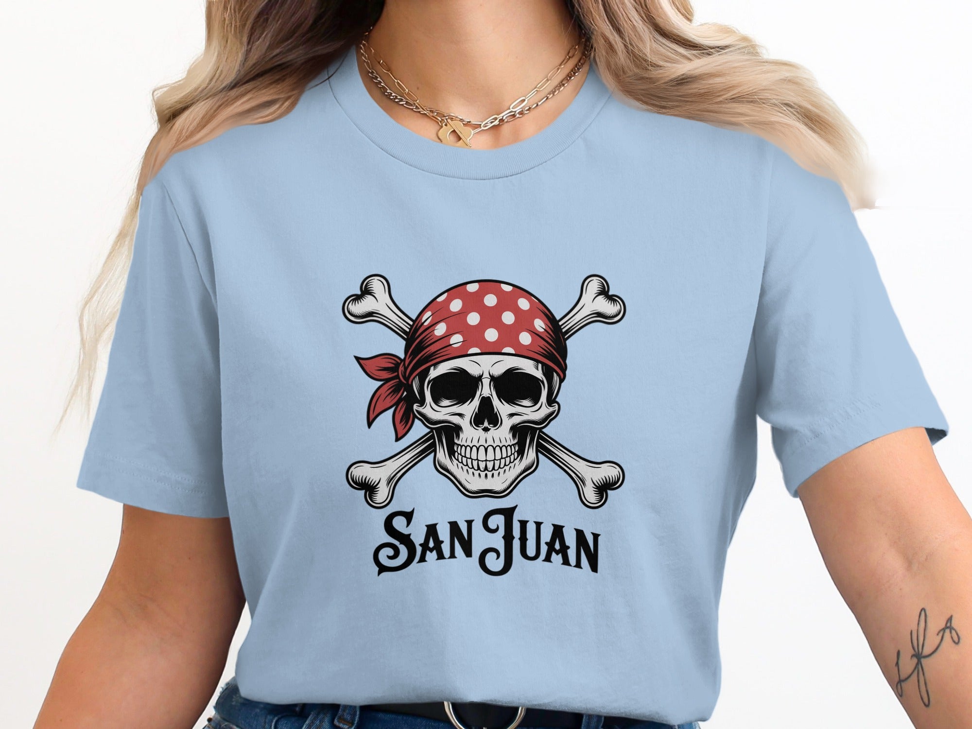 San Juan Skull with Bandana Graphic T-shirt product