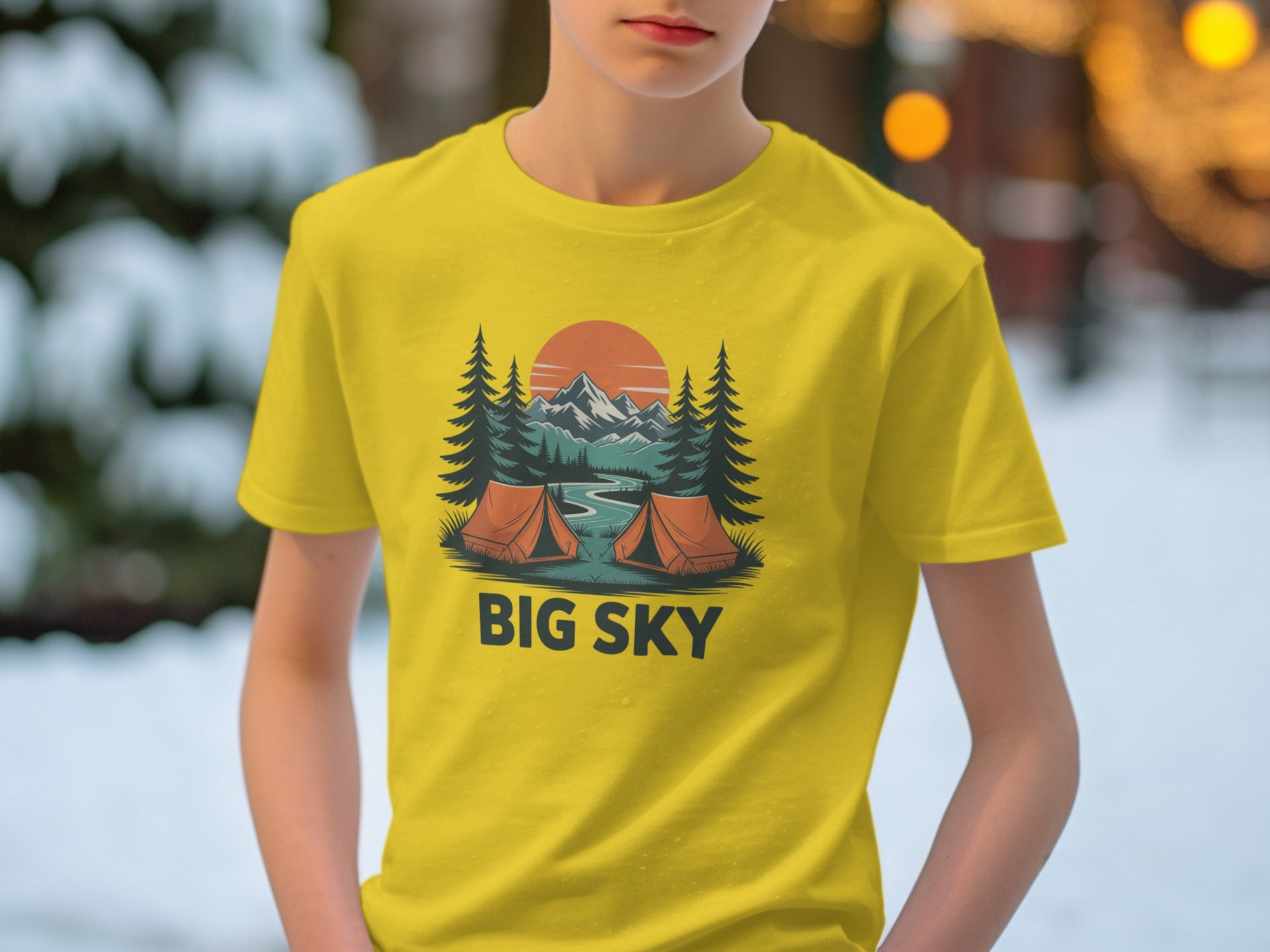 Big Sky Camping Design Yellow Tee Shirt