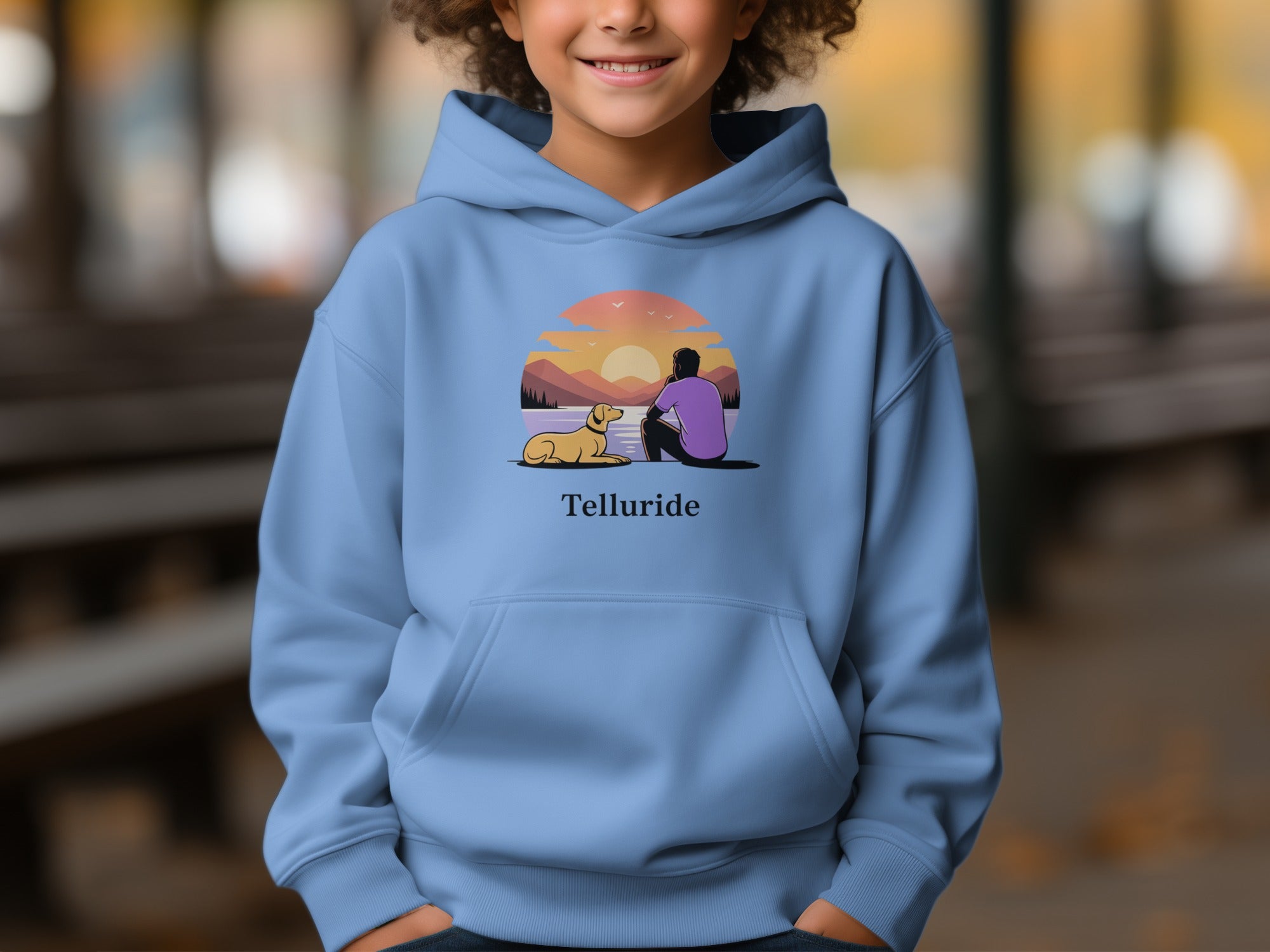 Telluride Sunset Design with Person and Dog Hoodie