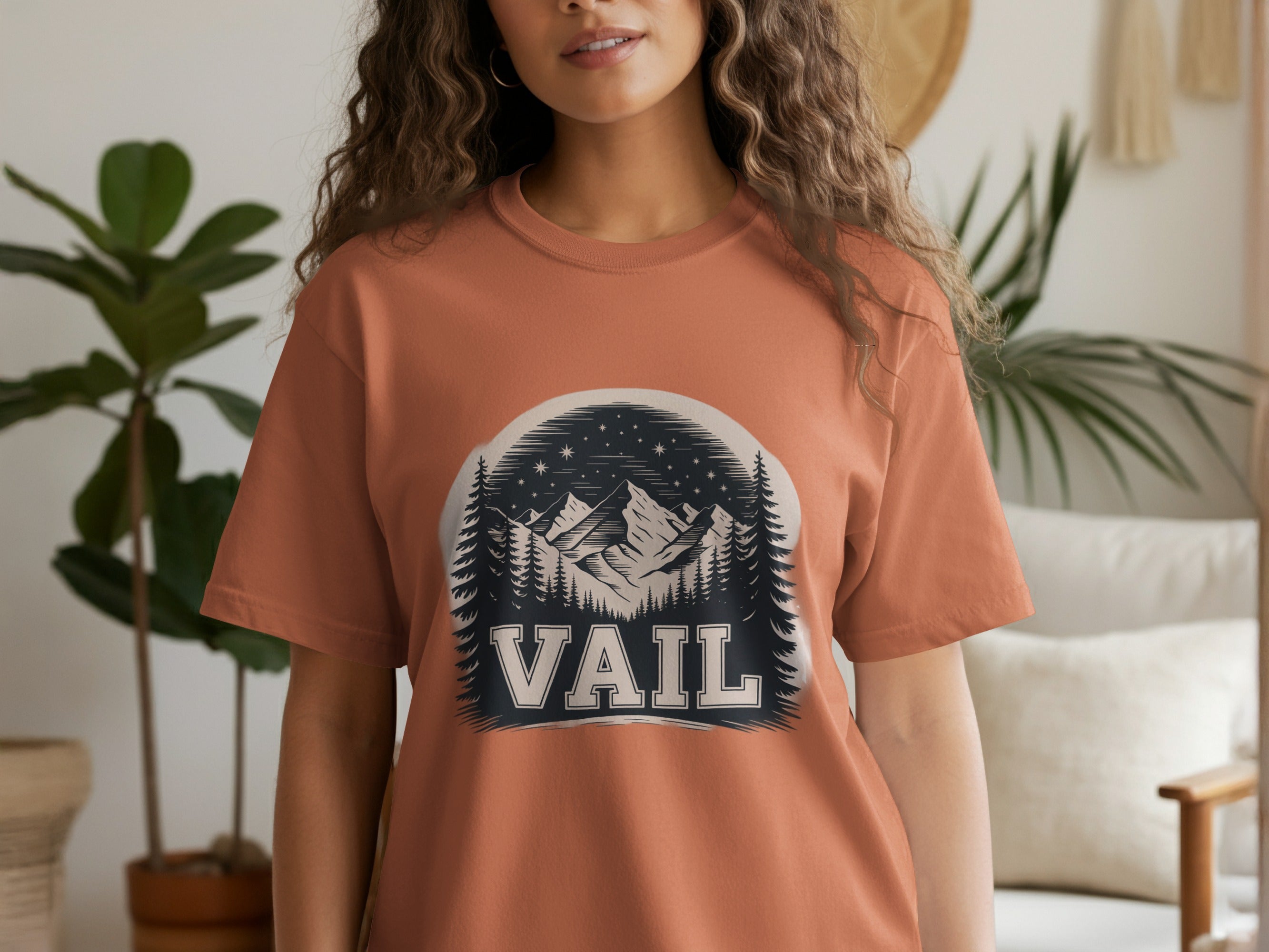 Vail Mountain and Trees Graphic Printed T-shirt