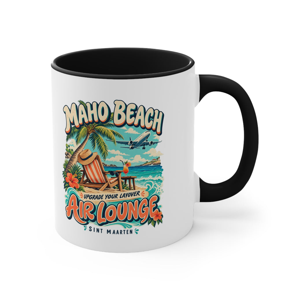 Maho Beach Air Lounge Sint Maarten Accent Coffee Mug illustrated destination design, product mockup