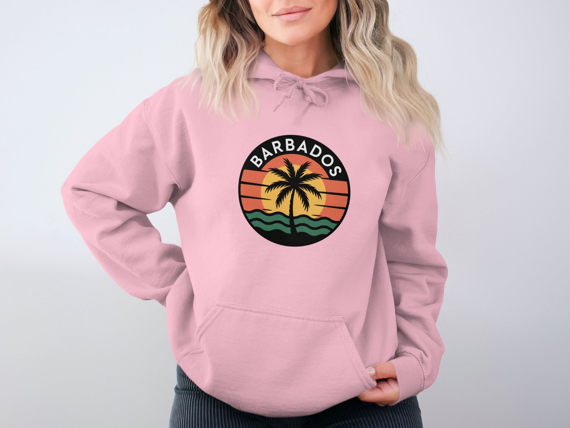 Barbados Sunset Retro Style Pink Hoodie product