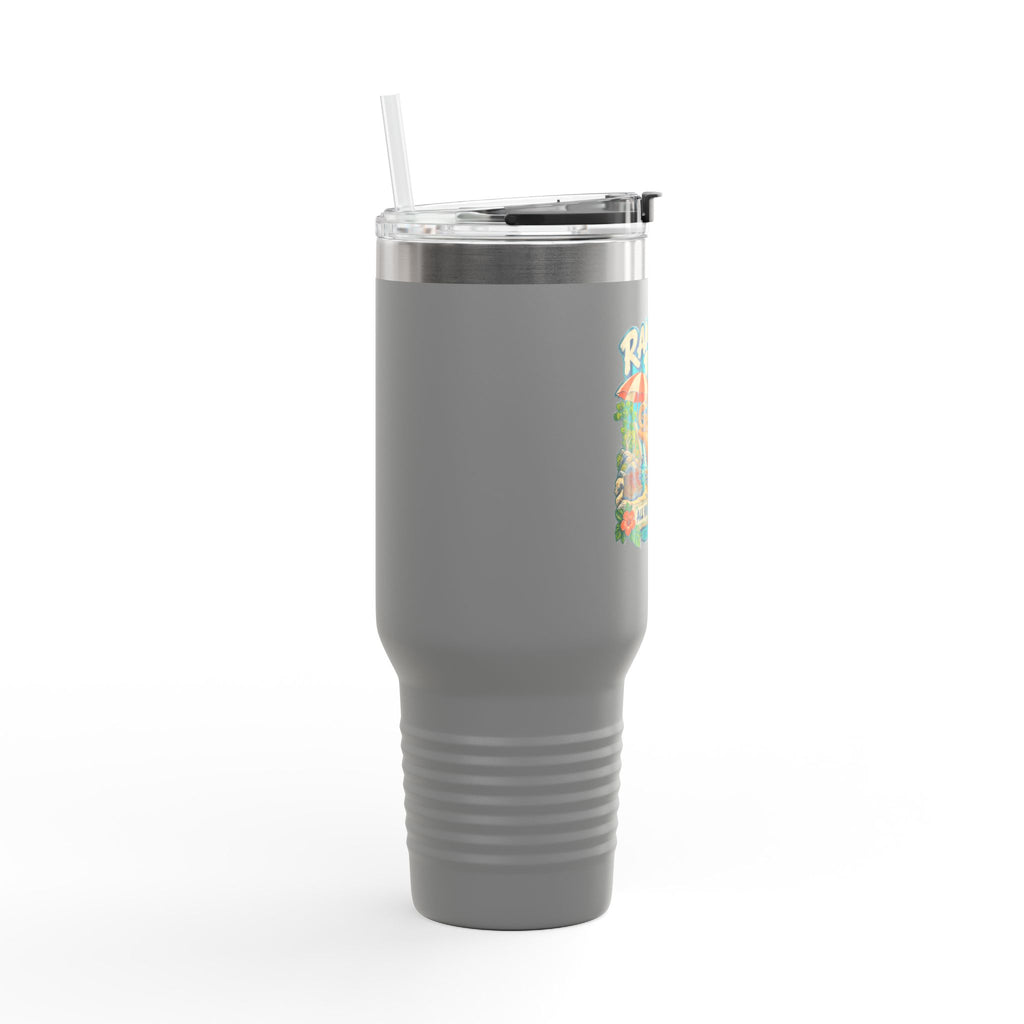 Ram Head Retreat St John USVI artwork on a Polar Camel 40 oz travel mug with handle, lid and straw.