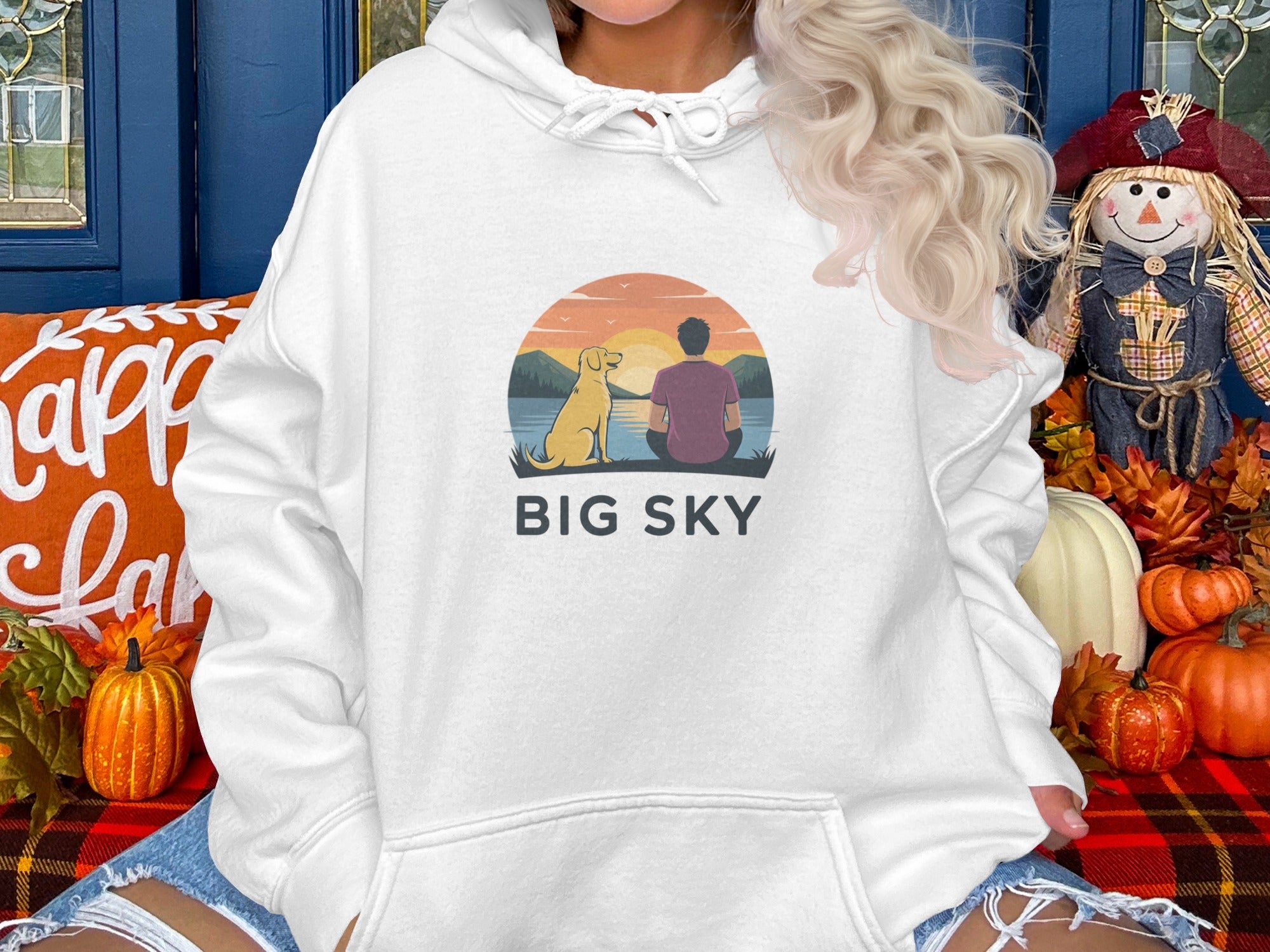 Big Sky Dog and Person Illustration Hoodie