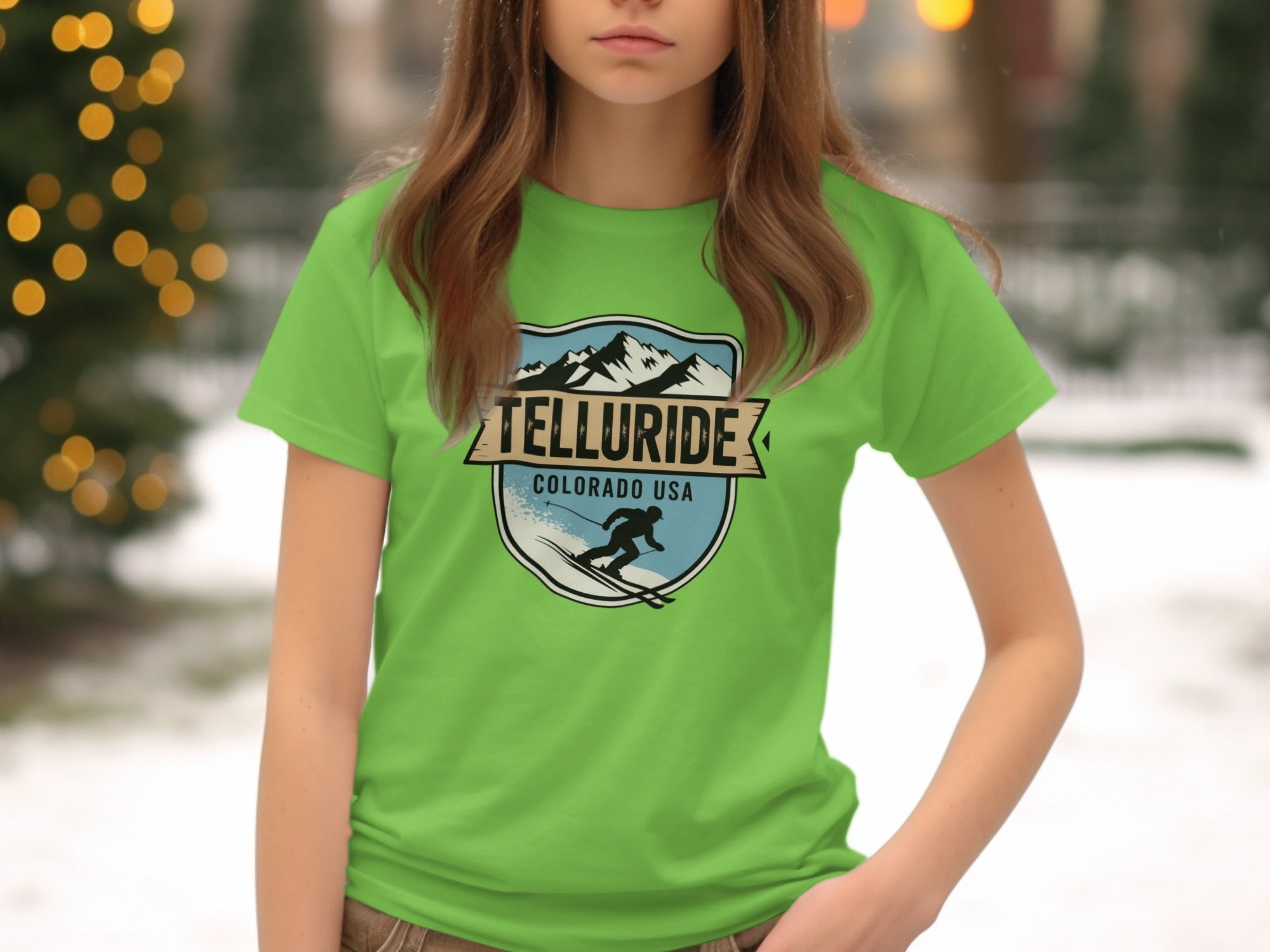 Telluride Colorado USA Skiing Green Shirt Product