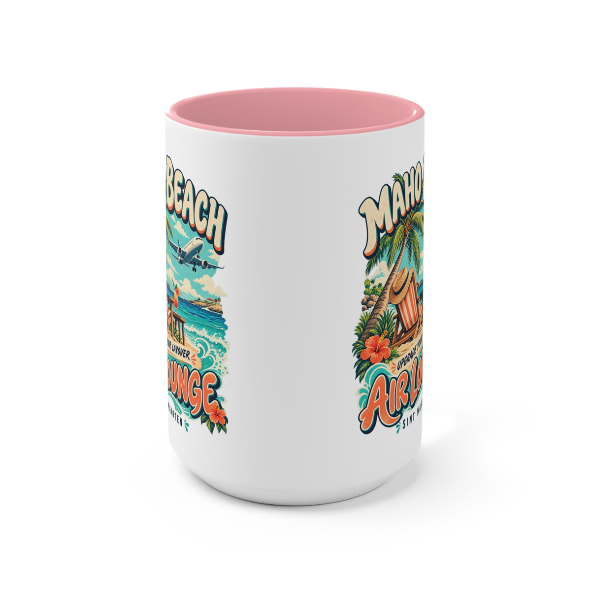 Maho Beach Air Lounge Sint Maarten Accent Coffee Mug illustrated destination design, product mockup