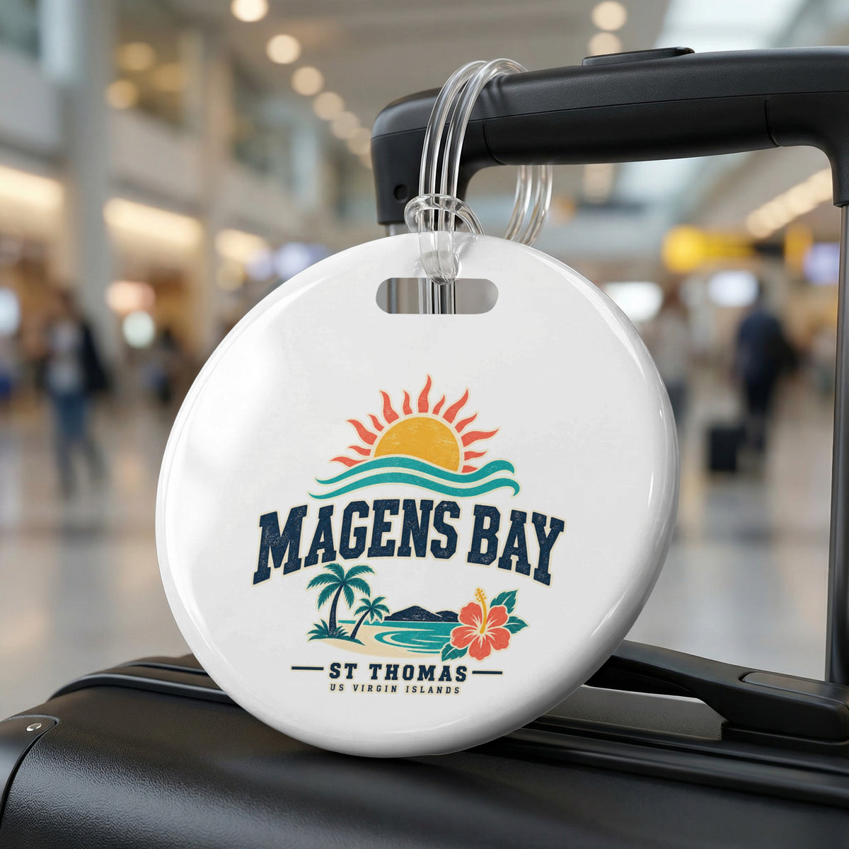 Magens Bay St. Thomas US Virgin Islands luggage tag with tropical beach scene.