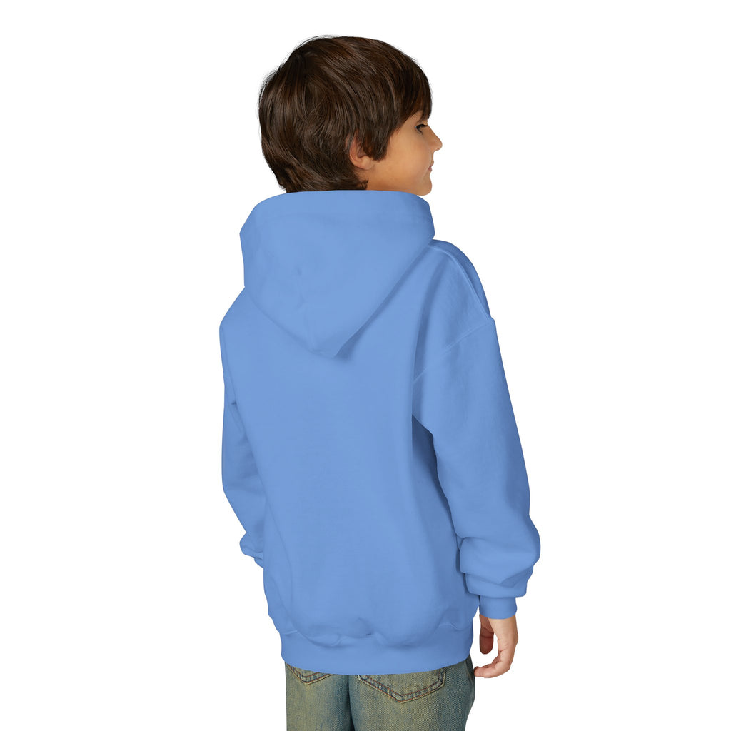Maho Beach Landing Club Sint Maarten Gildan 18500B Youth Hoodie featuring the Maho Beach destination artwork, supplier product mockup