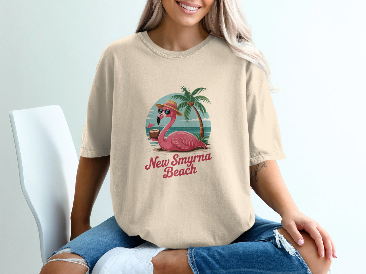 New Smyrna Beach Flamingo Tee Relaxing product type