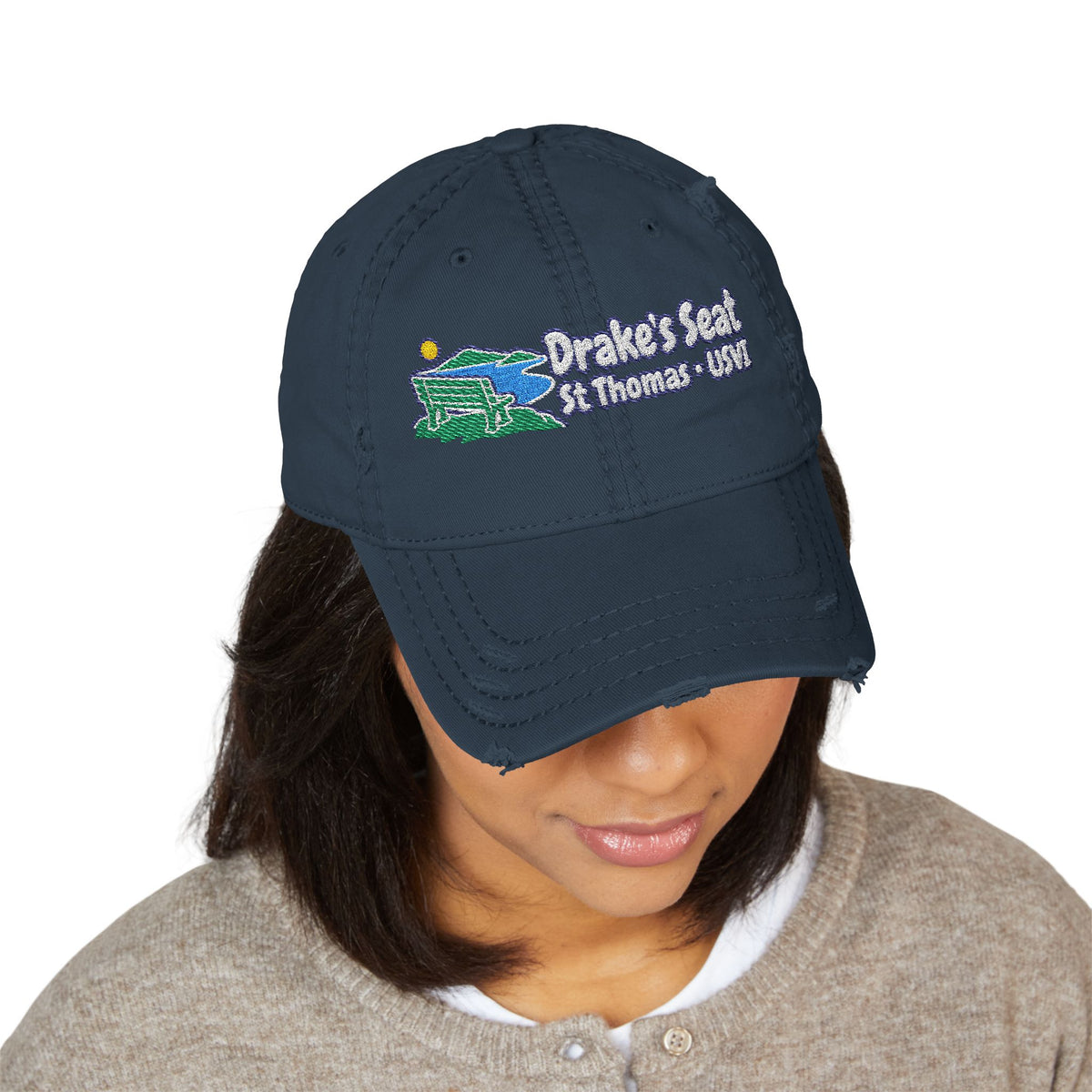 Drake's Seat St. Thomas USVI embroidered distressed OTTO dad hat, product gallery view 8.
