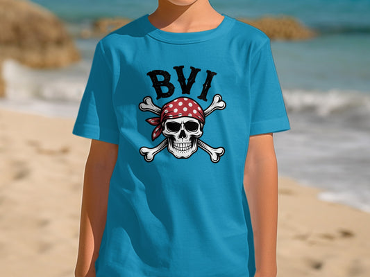 BVI Pirate Skull and Crossbones Blue T-Shirt product type