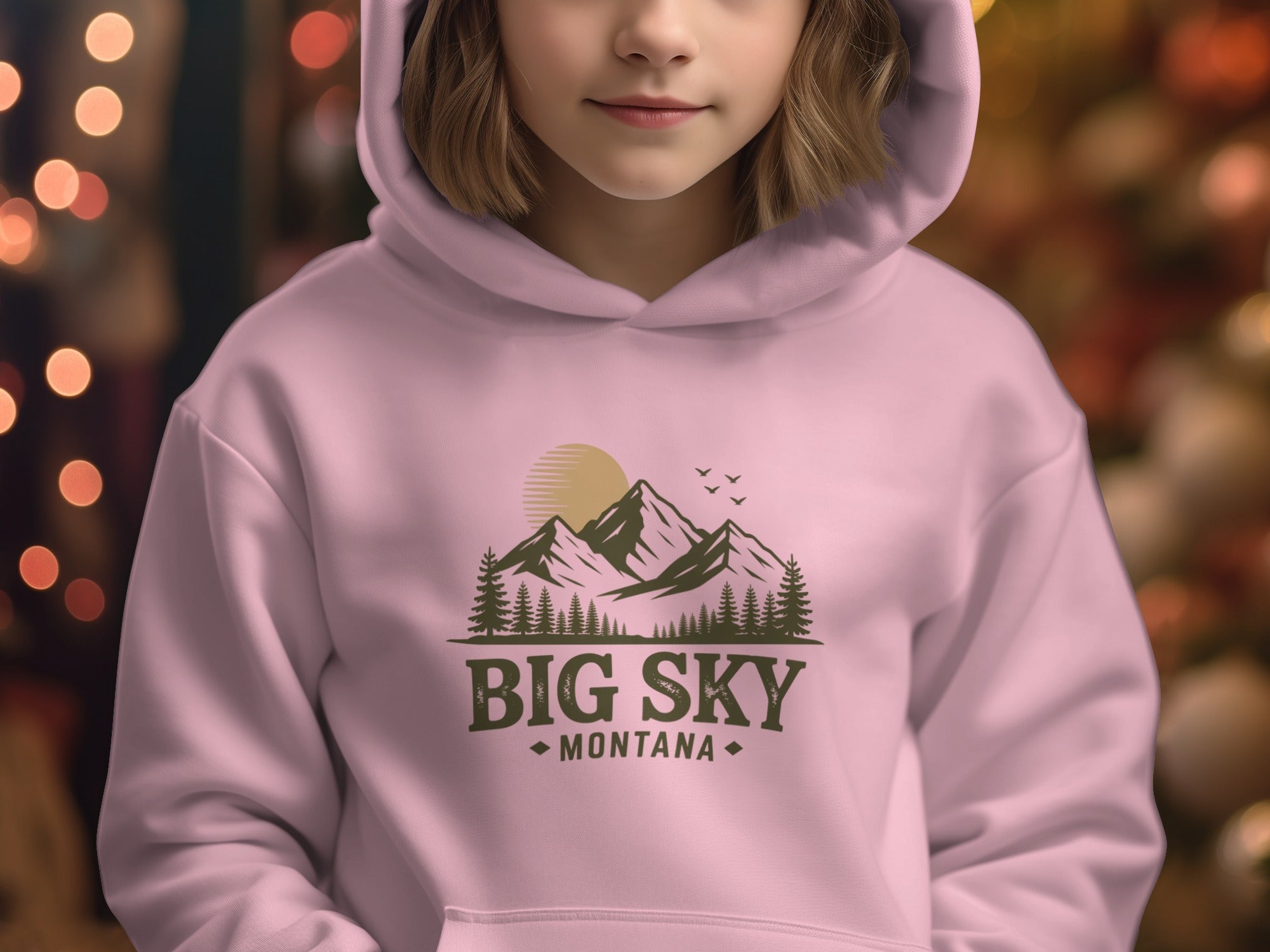 Big Sky Montana Hoodie With Mountain And Trees Design
