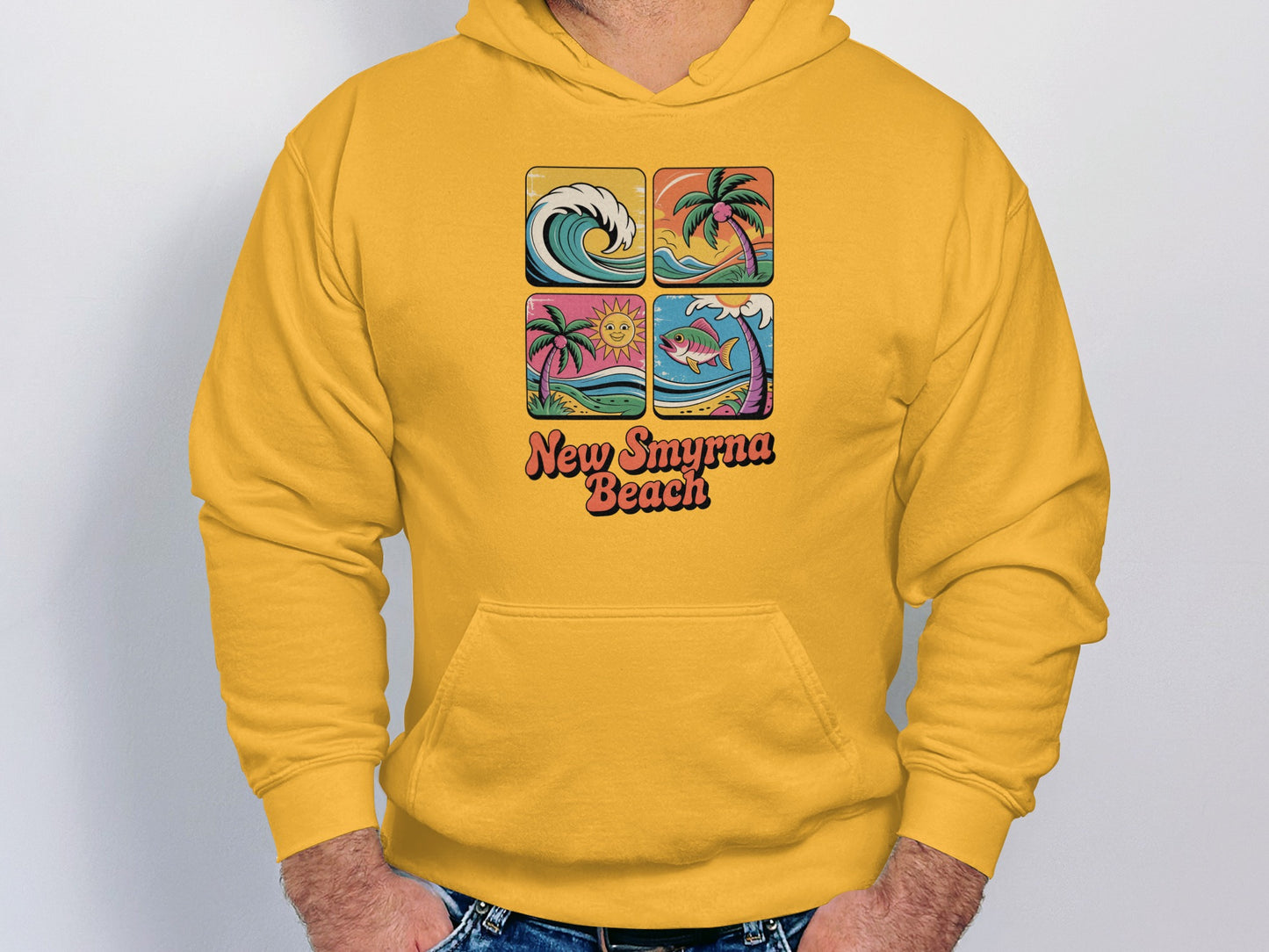 New Smyrna Beach Wave Palm Tree Graphic Hoodie product